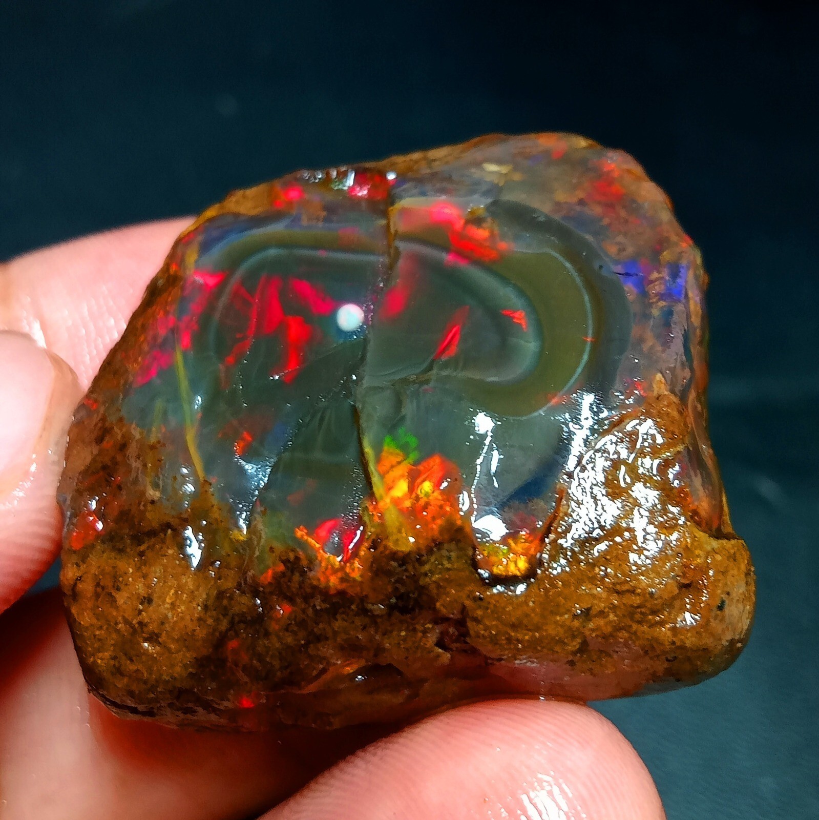 Ethiopian 111ct Natural Fire Opal Rough – Welo Gemstone Flash, 33x30x16mm