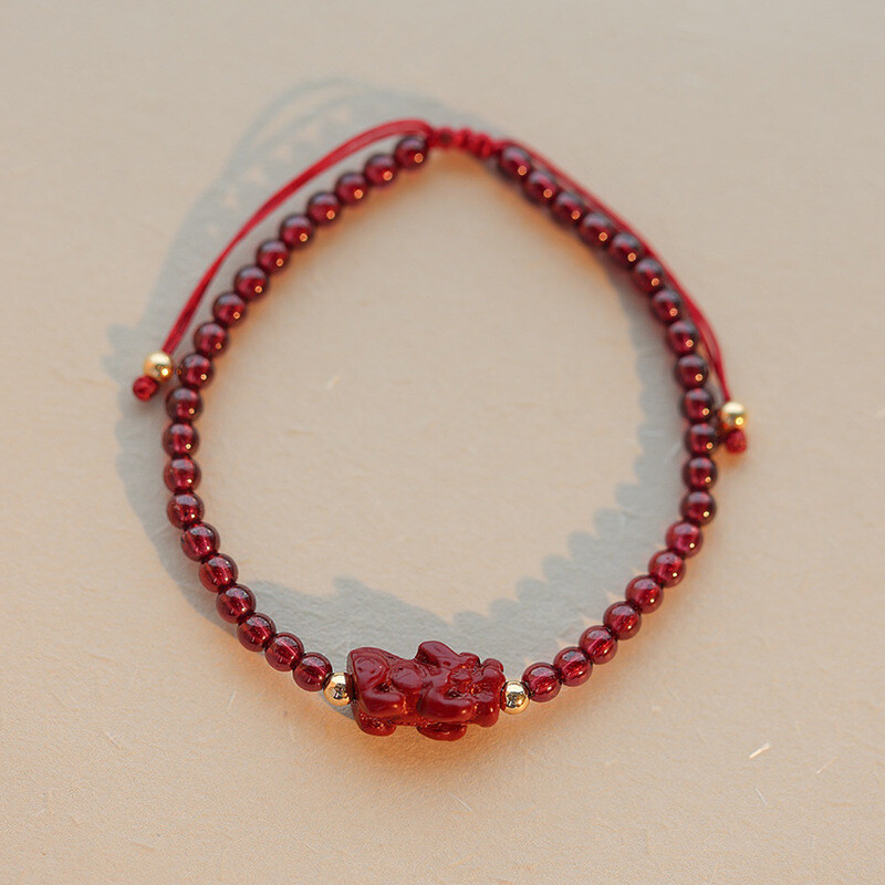 Garnet Small Beads Pixiu Charm Handmade Braided Women Men Luck Stone Bracelet