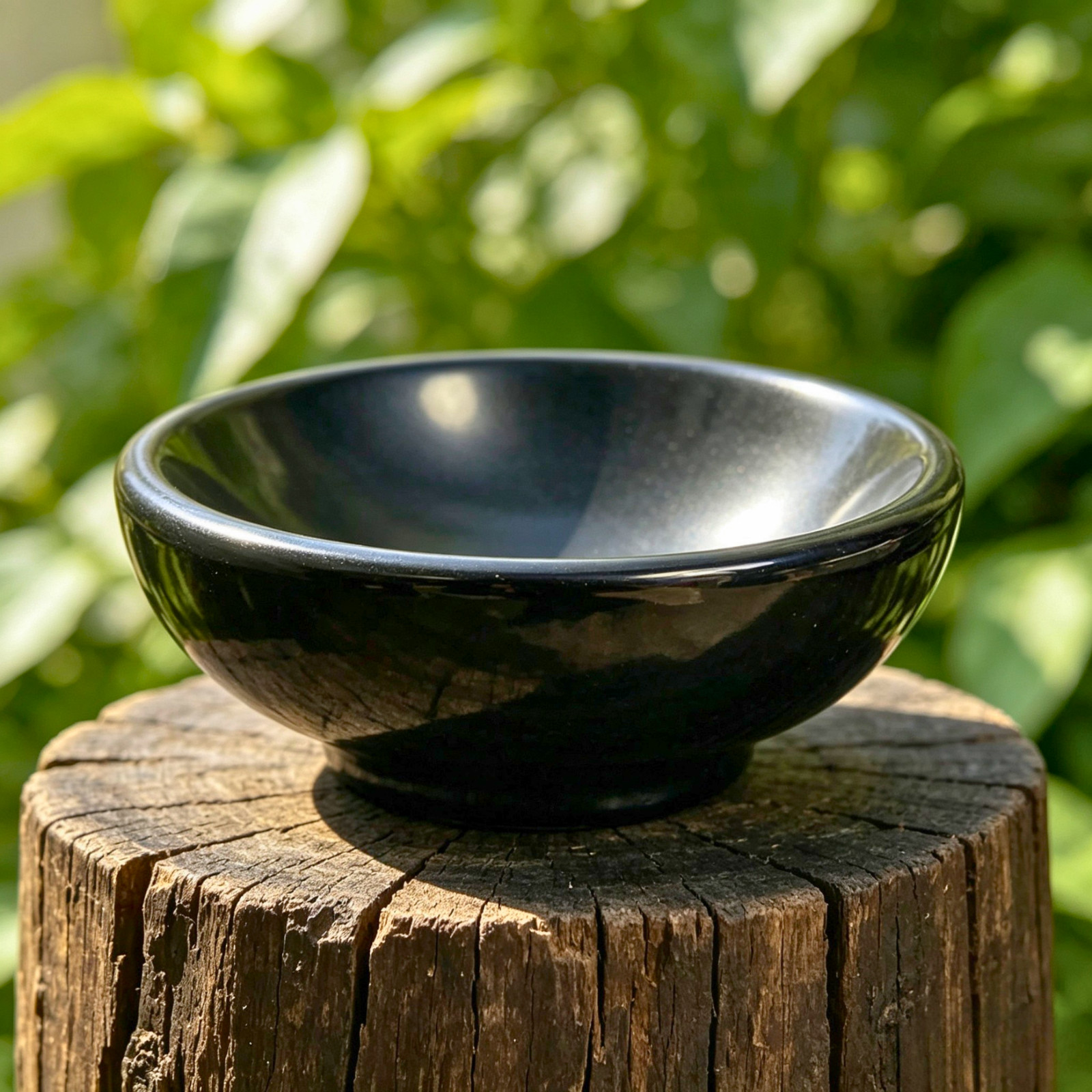 Handmade Black Obsidian Crystal Bowl Carved Healing Mineral Decor Offer Dish