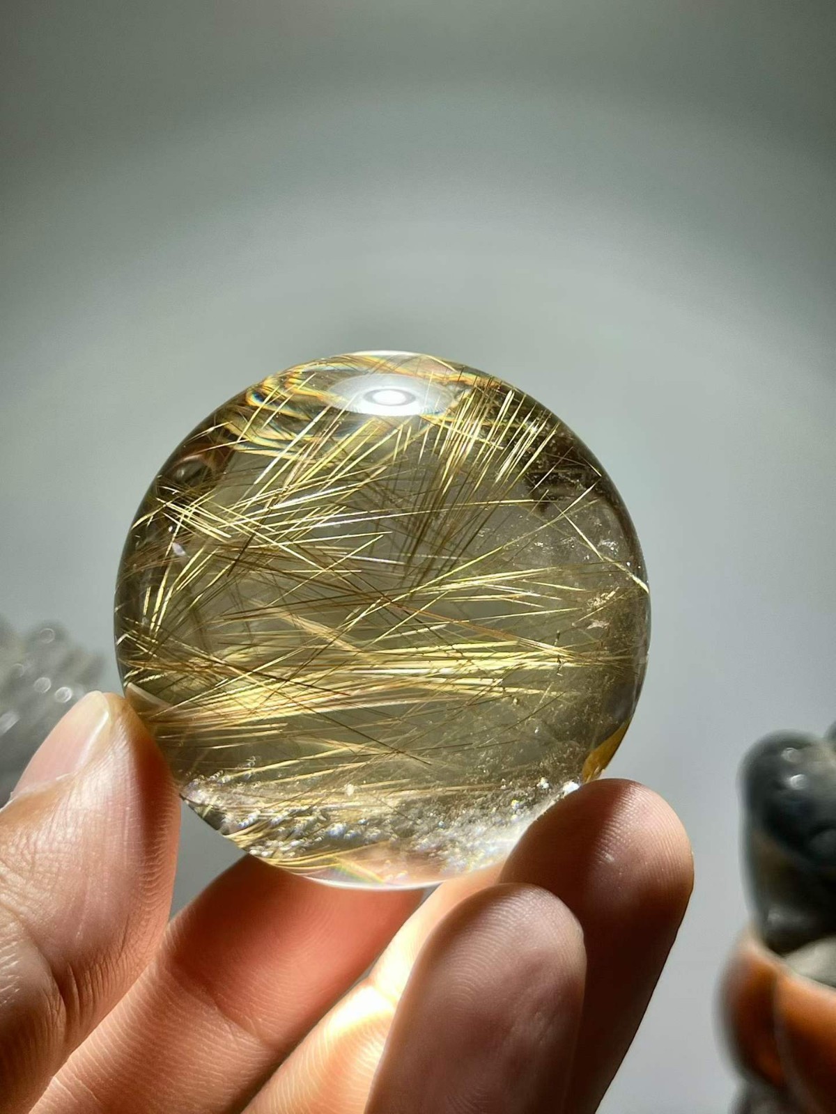 48mm Natural Quartz Sphere gold hair crystal polishing Ball Reiki Decor