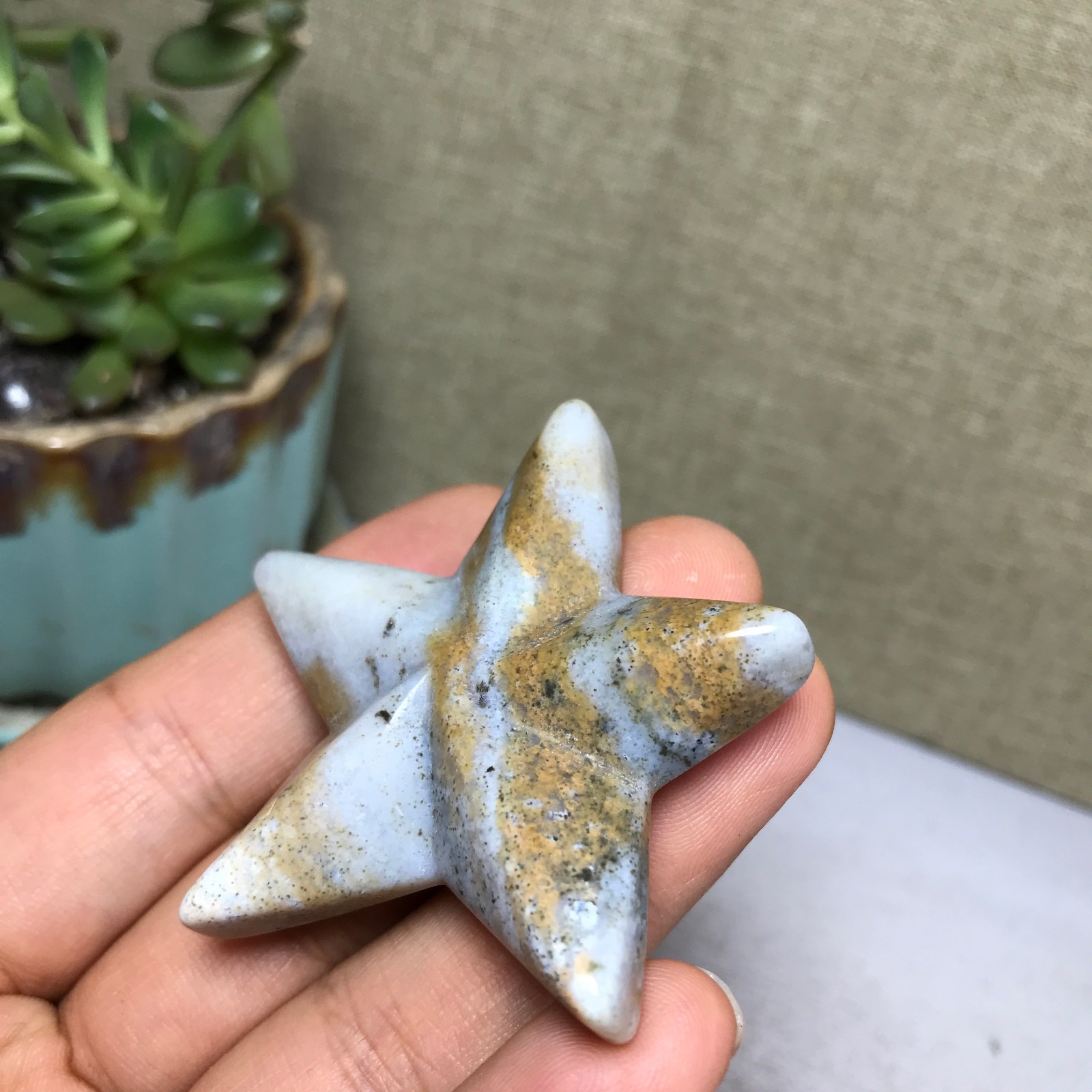 50mm Natural Ocean Jasper Hand carved five-pointed star specimens 25g A5246