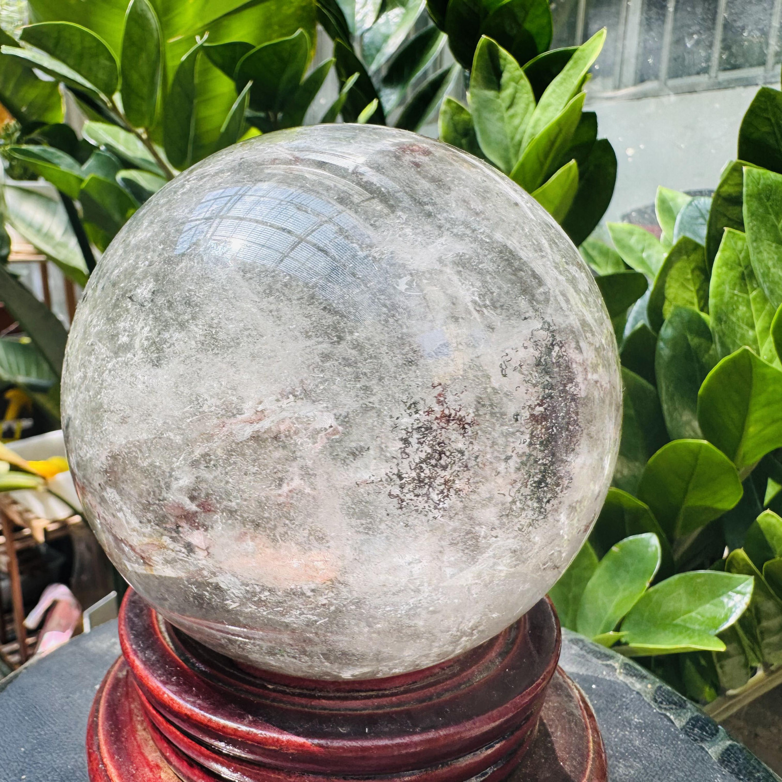 Rare Natural Green Ghost phantom quart ball carved crystal sphere reiki3.87LB