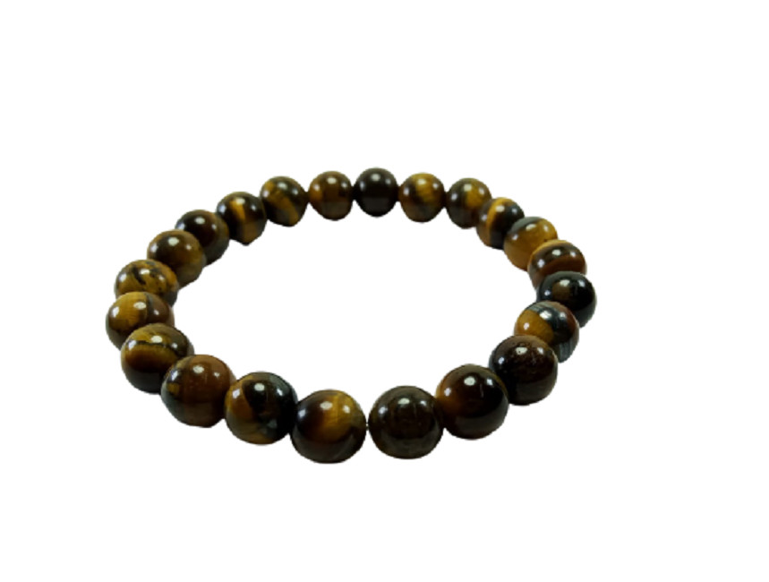 Tiger eye Smooth Round Gemstone Beads Elastic Cord Bracelet 8 mm size