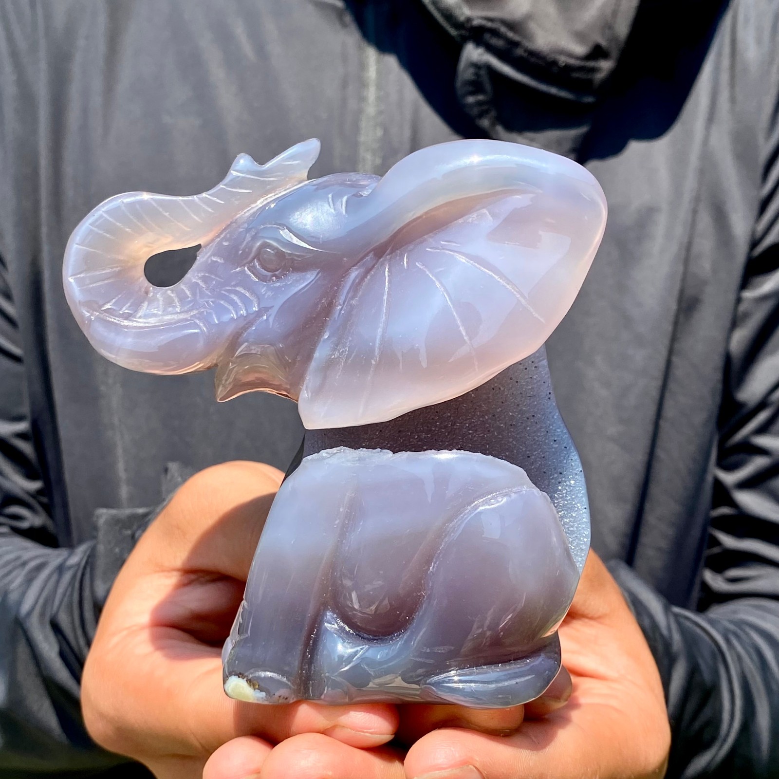 1.1LB Natural agate carved crystal elephant realistic crystal therapy