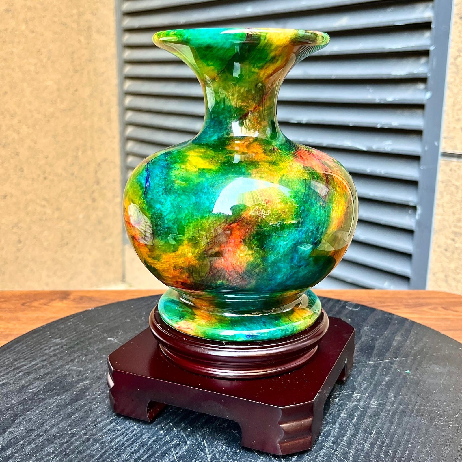 Taiwan Serpentine Crystal Gourd Vase Lucky Feng Shui Home Art 4 lb