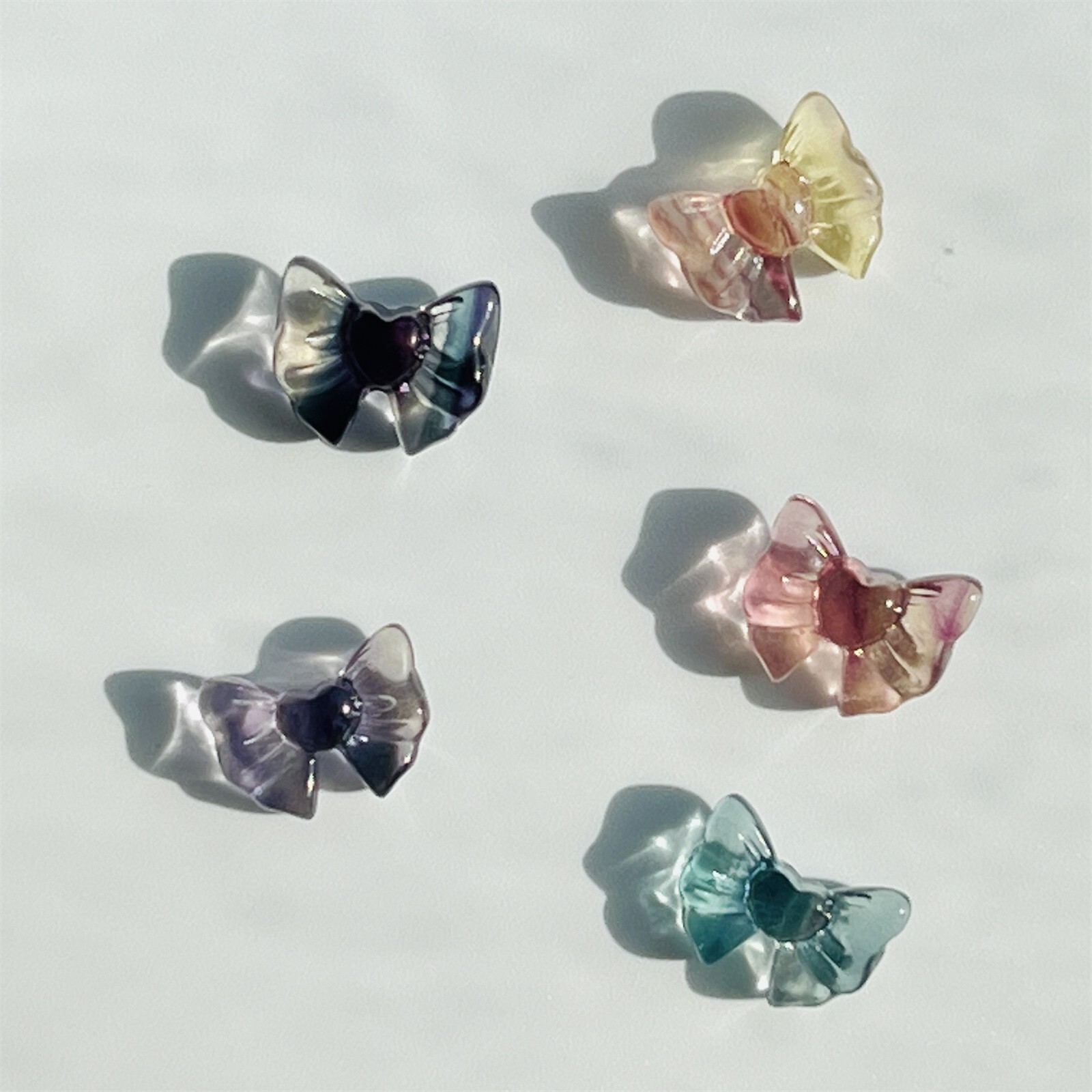 5pcs Natural Fluorite Mini love Bow tie skull Quartz Crystal Skull healing gift