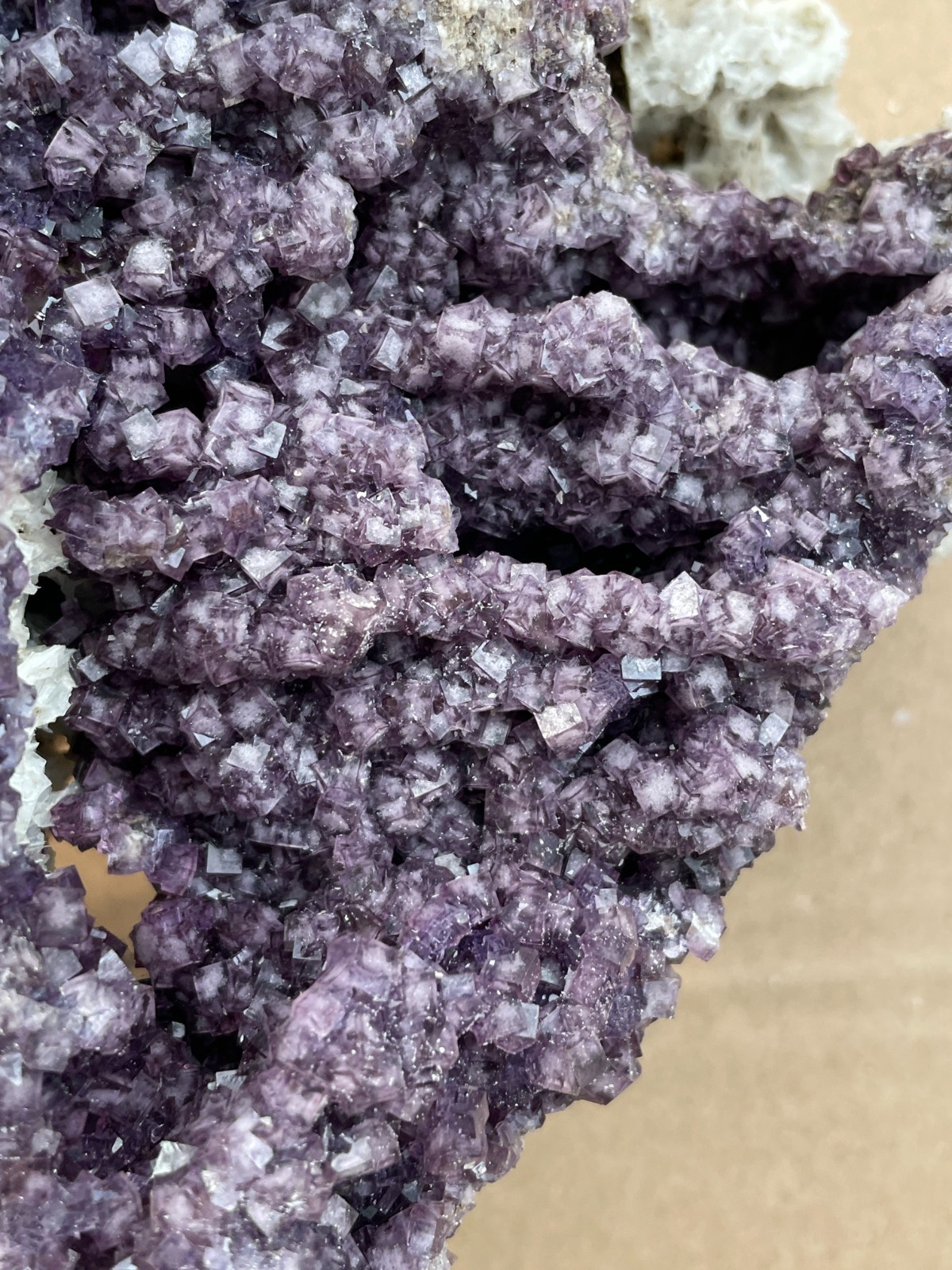 570g Natural cube fluorite on gypsum color-changing magical Landscape stone