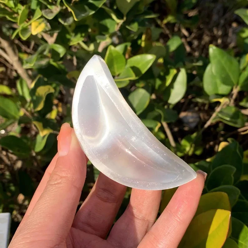 1Pc Natural Selenite Moon Bowl Crystal Healing Cleansing Quartz Mineral Specimen