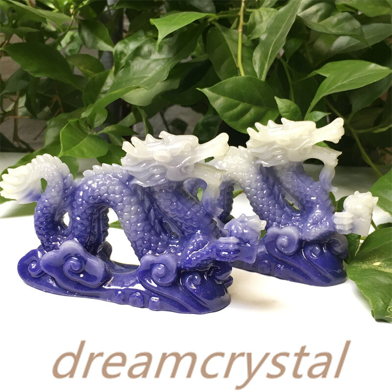 4″ Luminous Stone Chinese Dragon Skull Carved Epoxy Resin Skull Reiki Gift 1pc