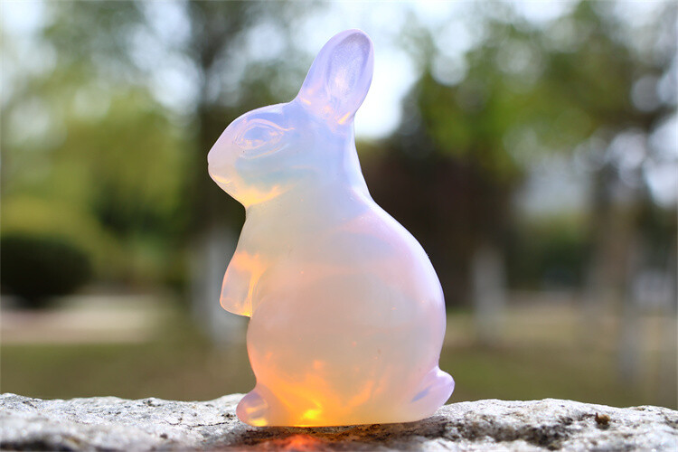 2″ Pink opalite Rabbit Reiki Quartz Crystal Skull Carving Figurines decor 1pc