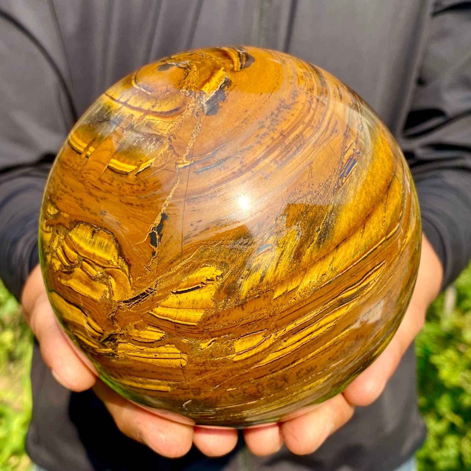 4.47LB Large Natural Tiger’s Eye Ball Quartz Crystal Sphere Gem Healing Décor