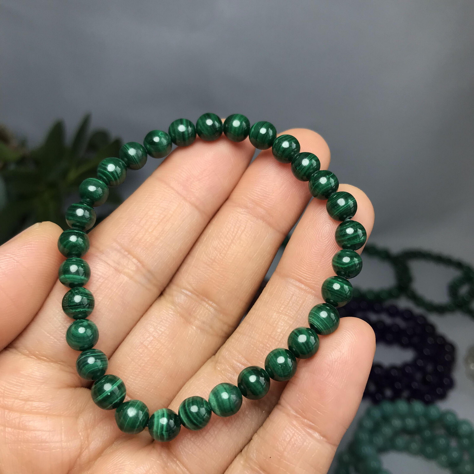 Natural malachite Polish stone bracelets Crystal ball sphere Specimen 6mm 13.8g