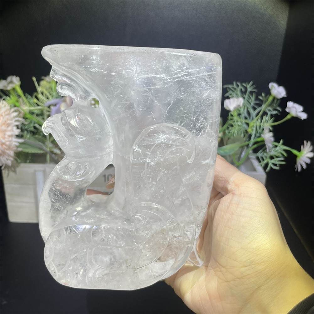 2.6LB 5.1″ Nartural Clear Quartz Art Cup Carved Crystal Reiki Quartz Decor Gift