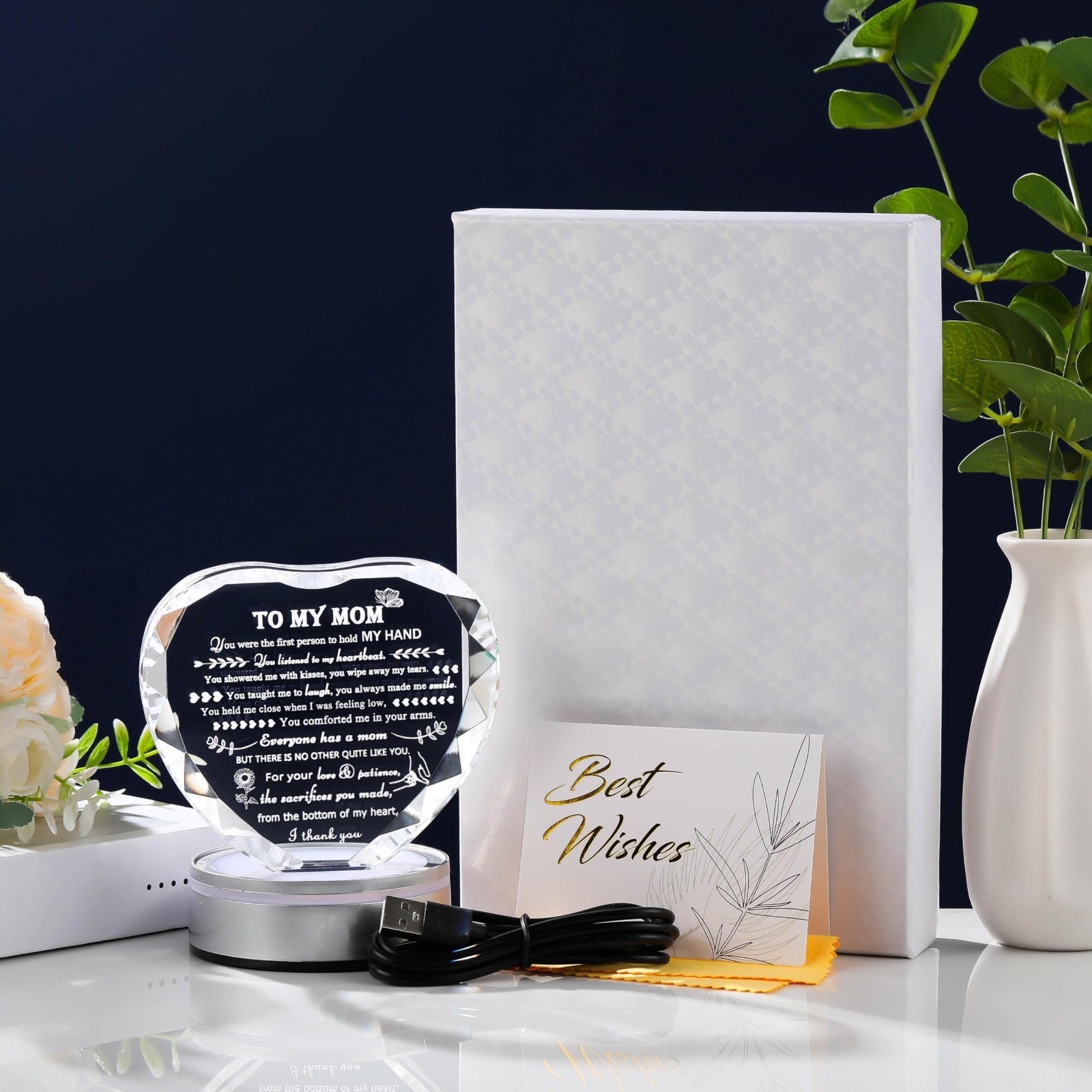 Unique Crystal Engraved Mom Gifts – LED Light Base, Funny Birthday & Anniversary