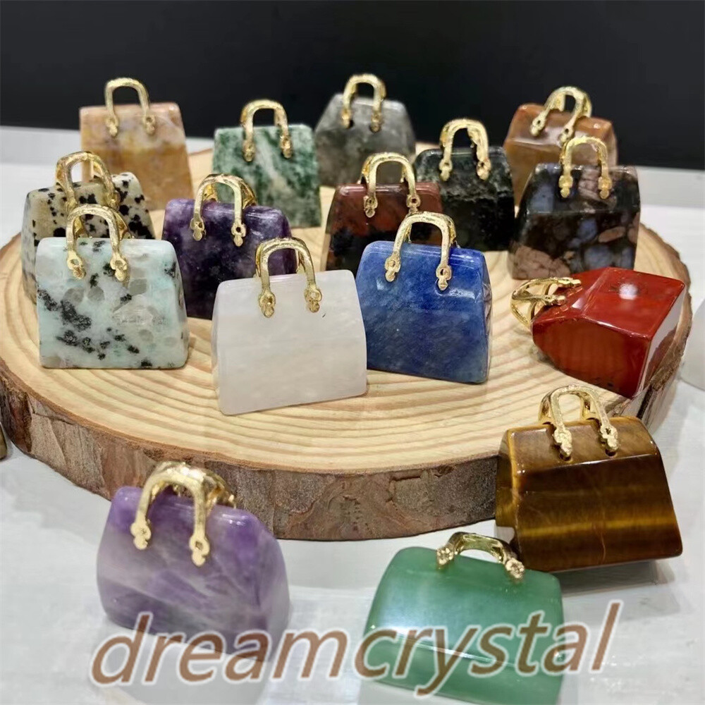 5pcs Mix Natural Quartz Crystal Fashion Bags Carved Skull Reiki Gem Gift