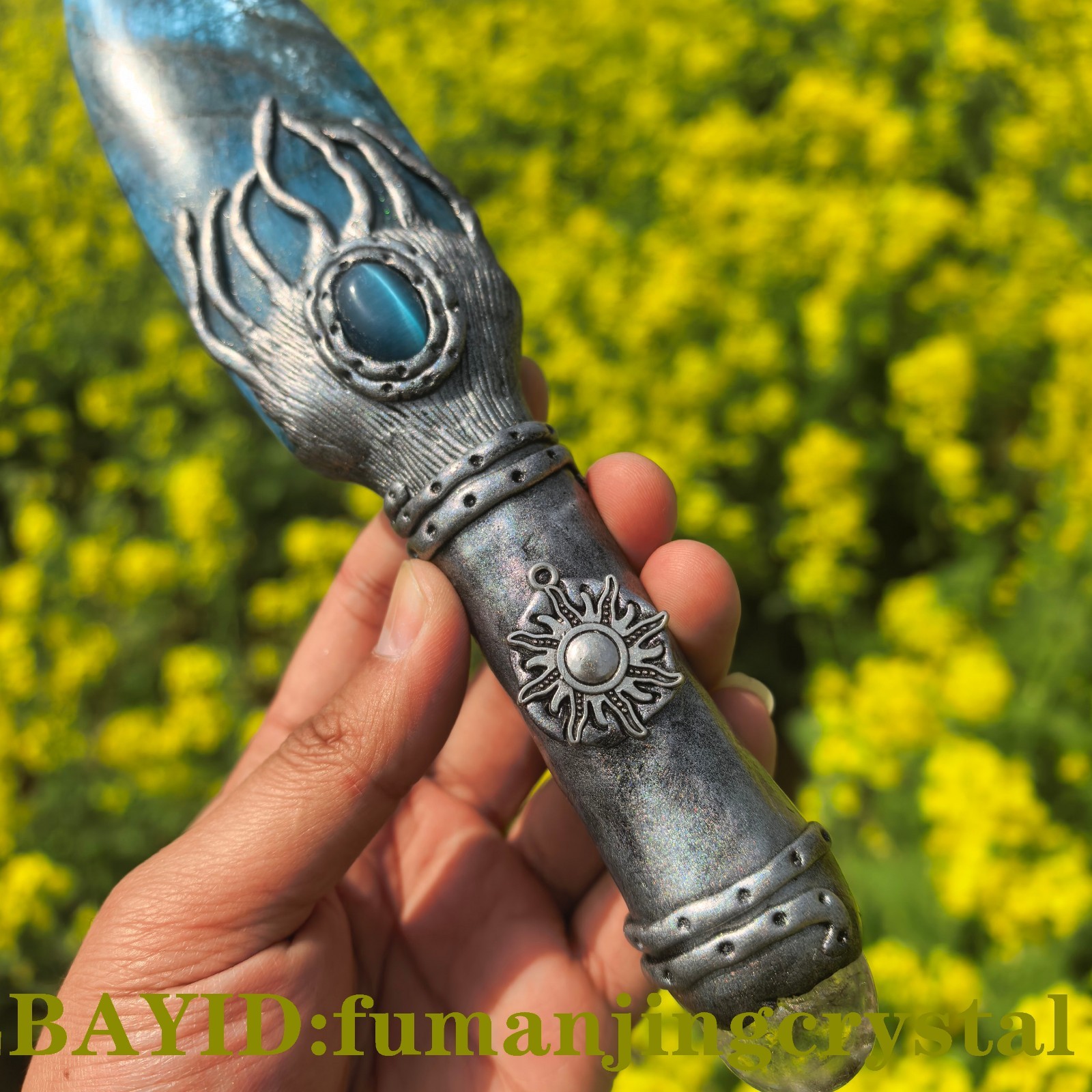 Blue apatite Knife , Handmade Carved Crystal Raw Sorceress Collectible gifts