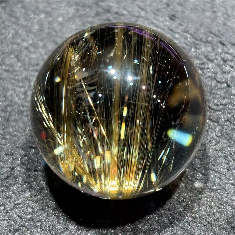 40.3mm Top Natural Clear Gold Quartz Rutilated Sphere Hair Crystal Ball Healing