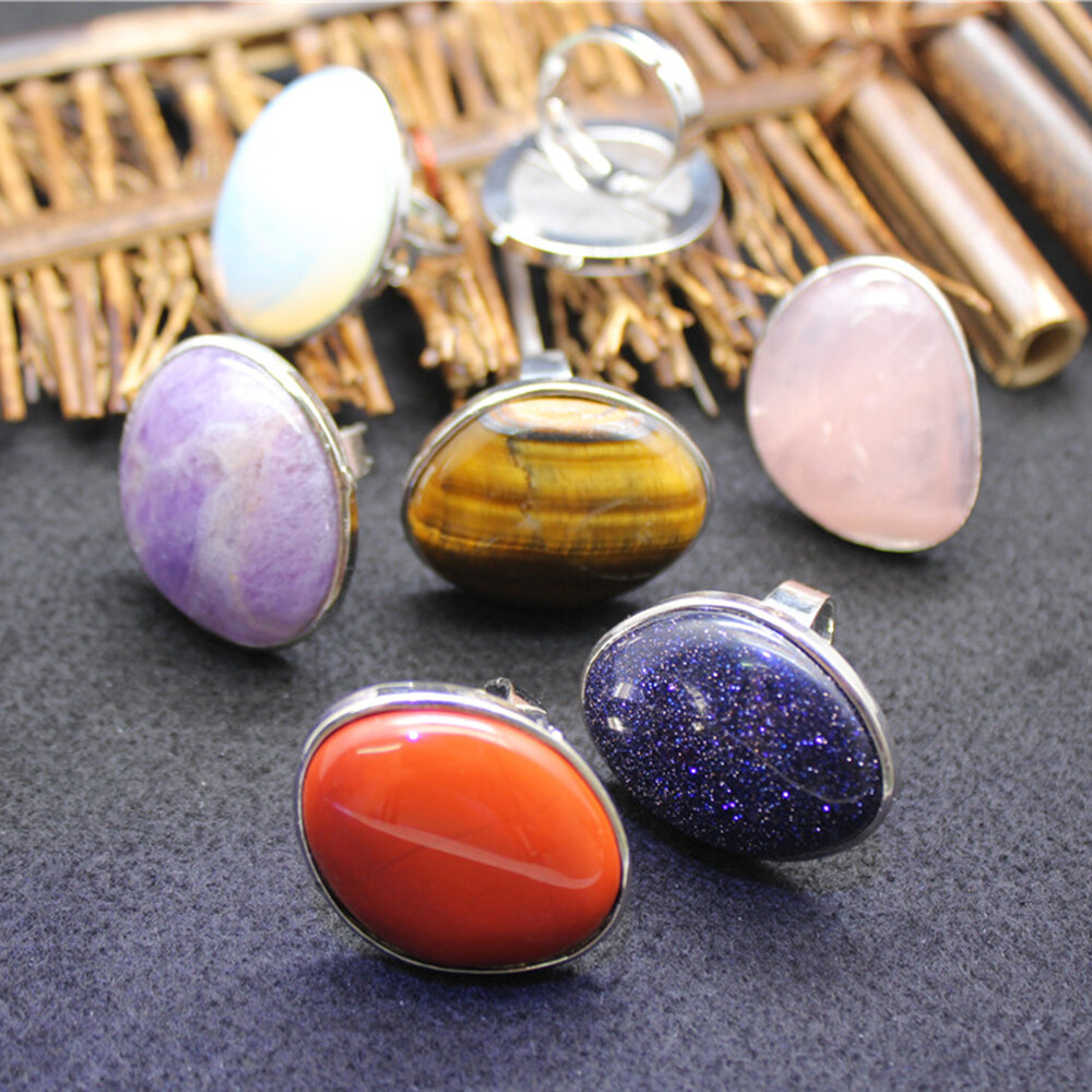 Natural Chakra Crystal Oval Irregular Ring Quartz Opening Jewelry Healing Reiki
