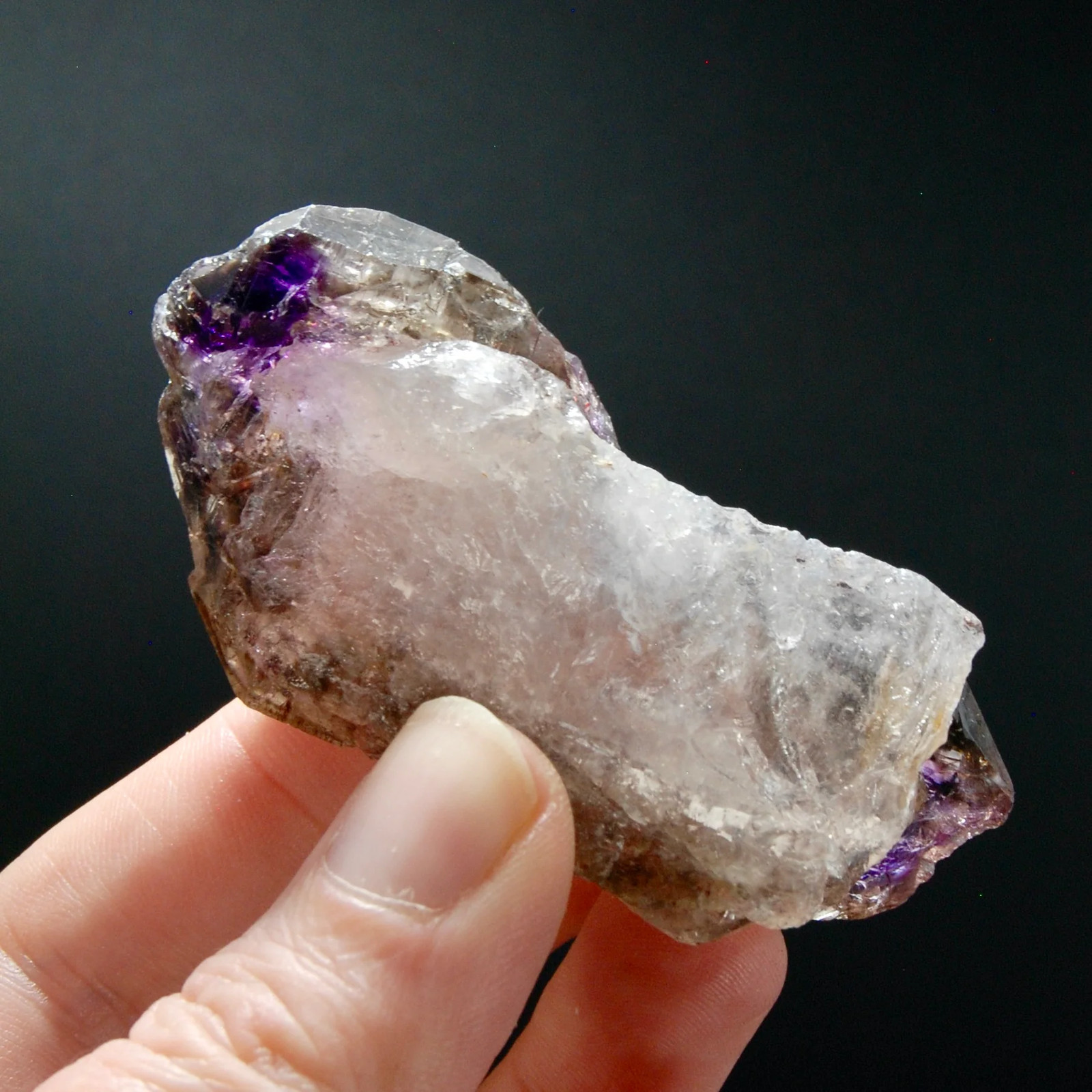 3in 75g ET DT Elestial Amethyst Quartz Crystal Scepter, Gemmy Smoky Chiredzi Ame