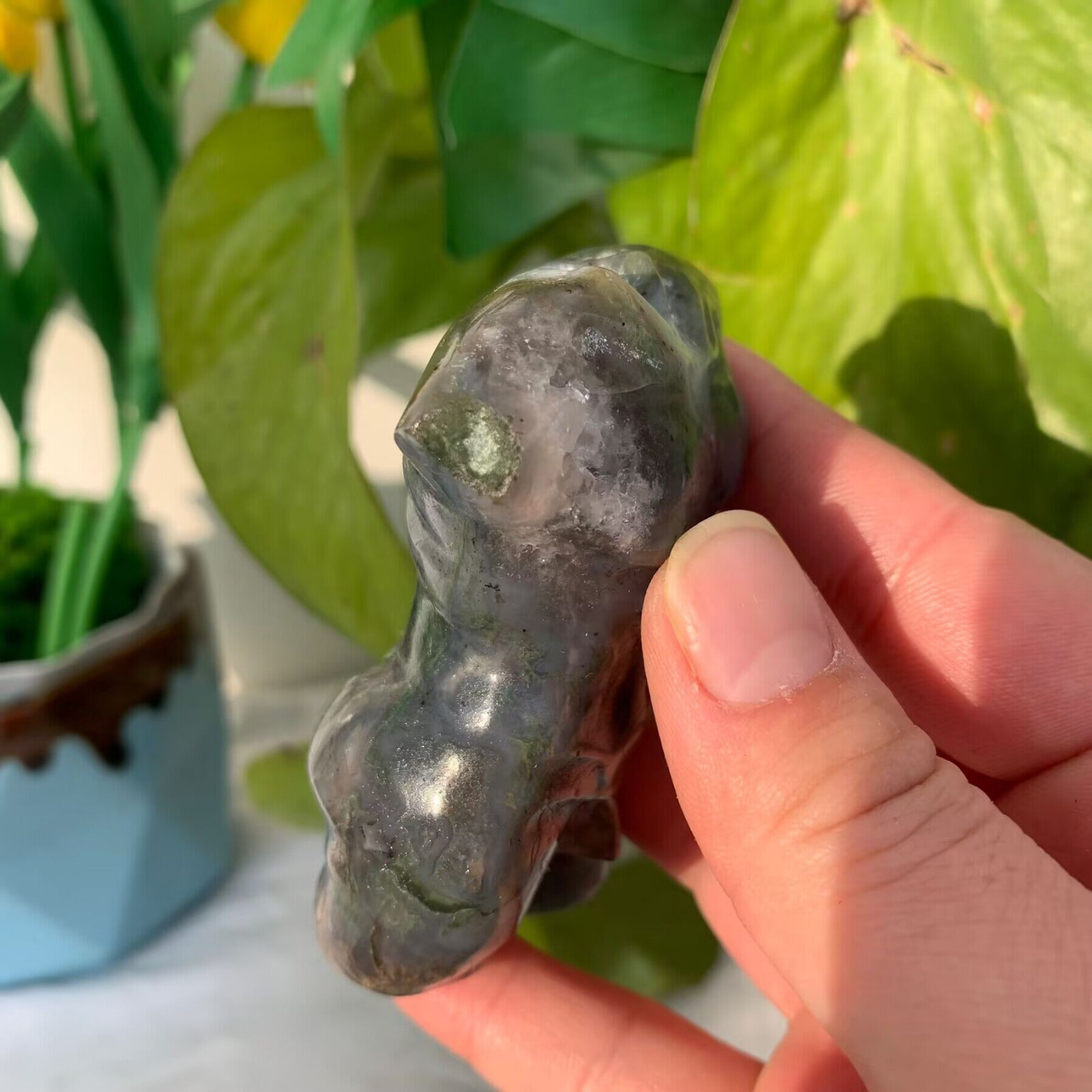 138g Moss Agate Stone Male Body Model Carving Quartz Crystal Specimen Gift