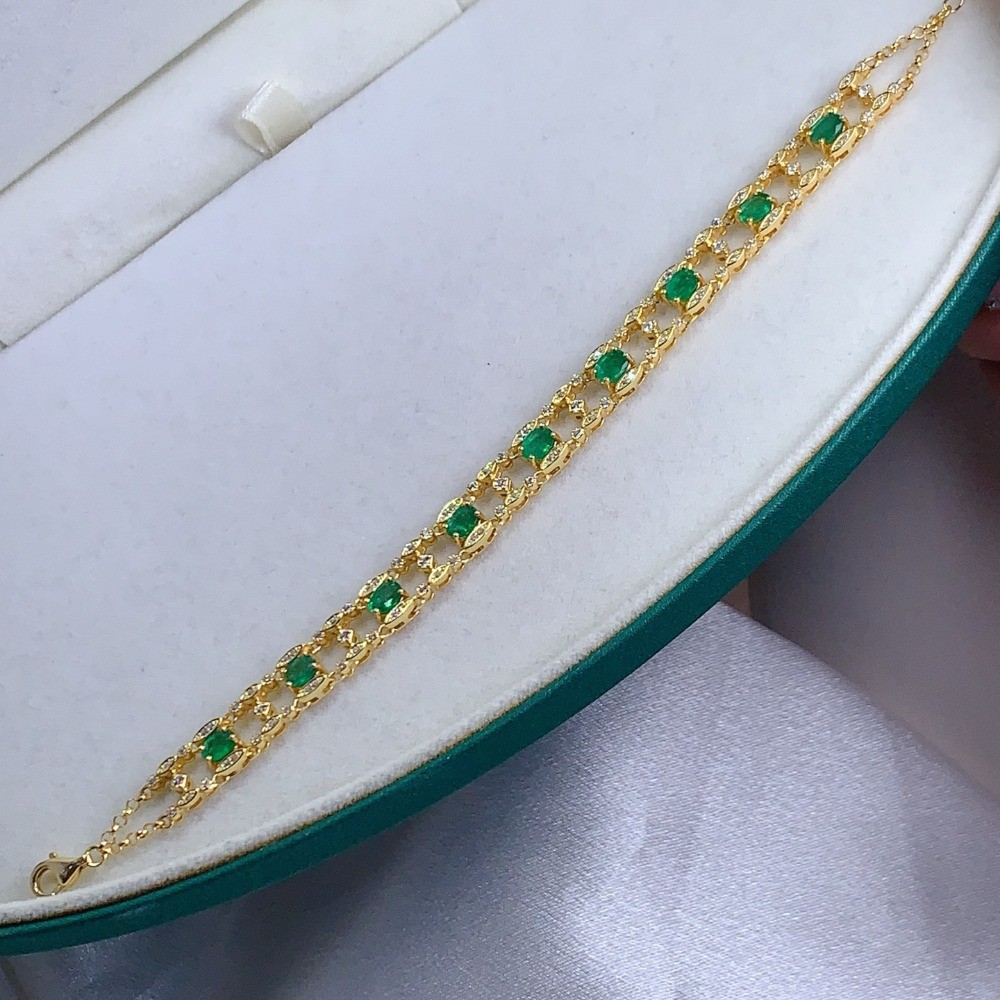 High Quality vintage diopside bracelet Gemstone S925 Silver Plated 18K Gold Gift