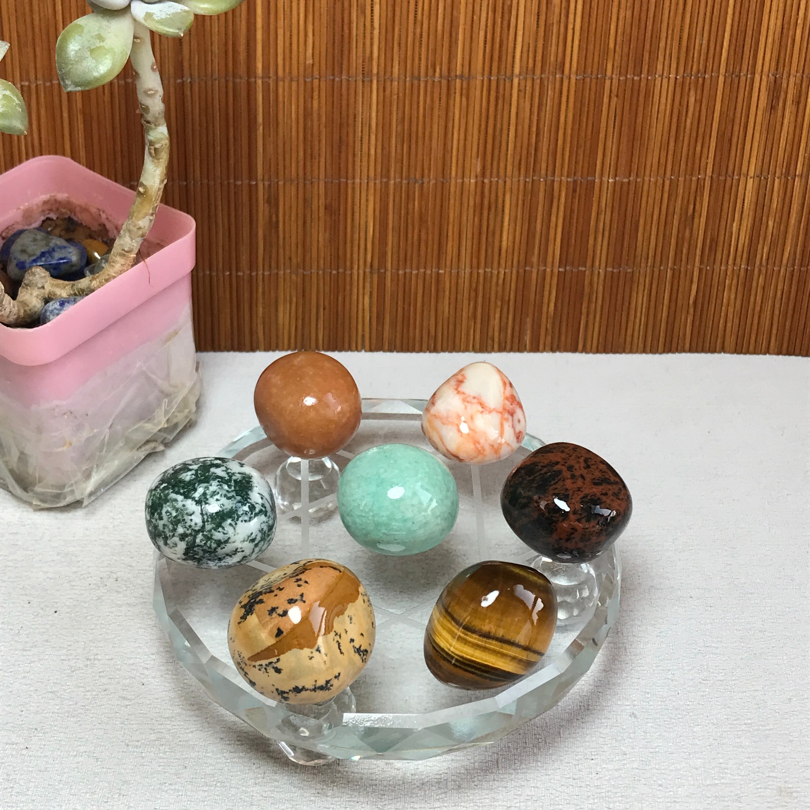 Natural seven different types of crystals Seven Star Array Specimen Base A3046