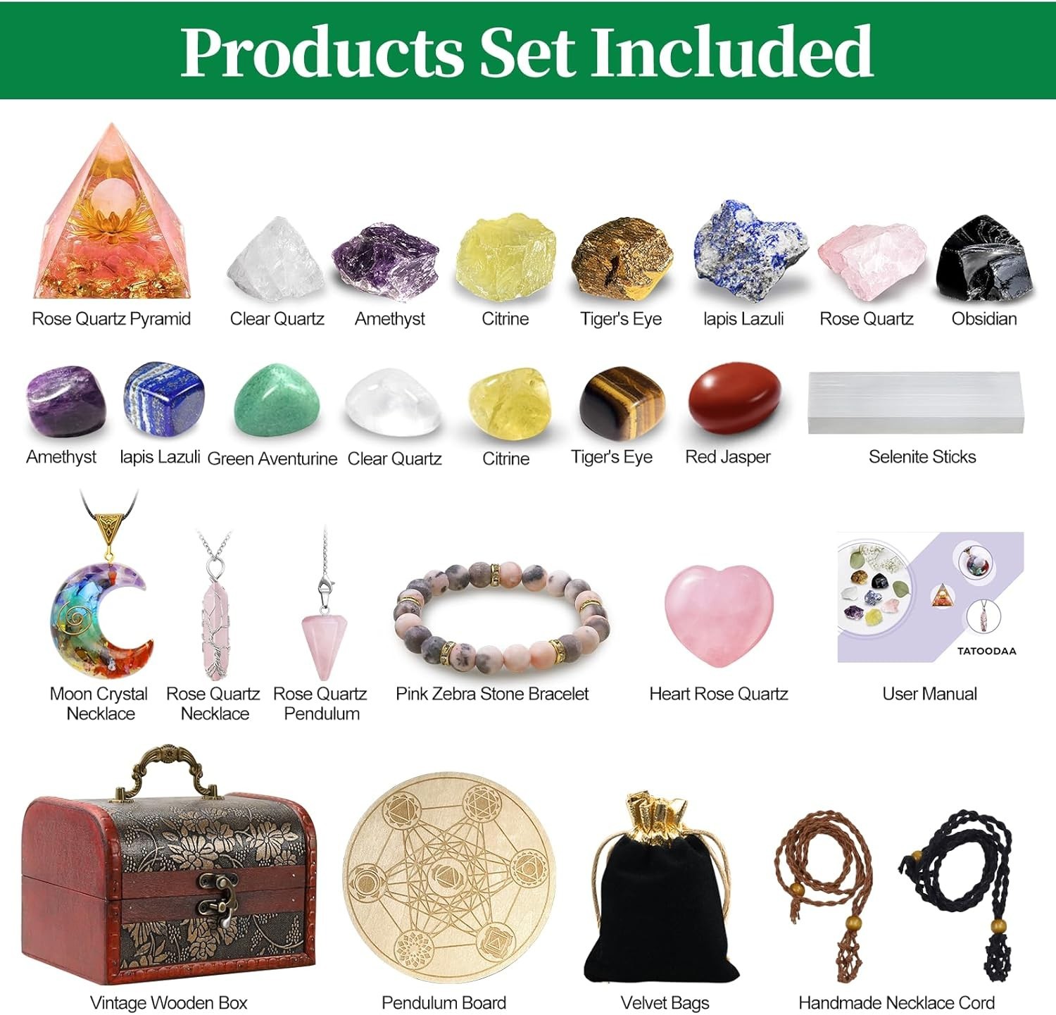 28-Piece Natural Crystal Healing Set – Selenite, Chakra Stones & Gifts for Women