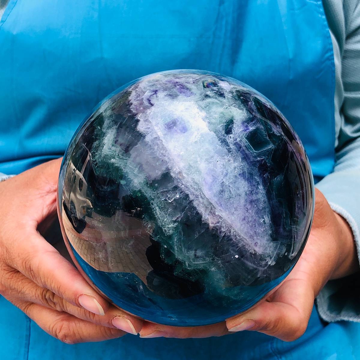 6.42LB Natural rainbow fluorite sphere quartz crystal polished ball healing