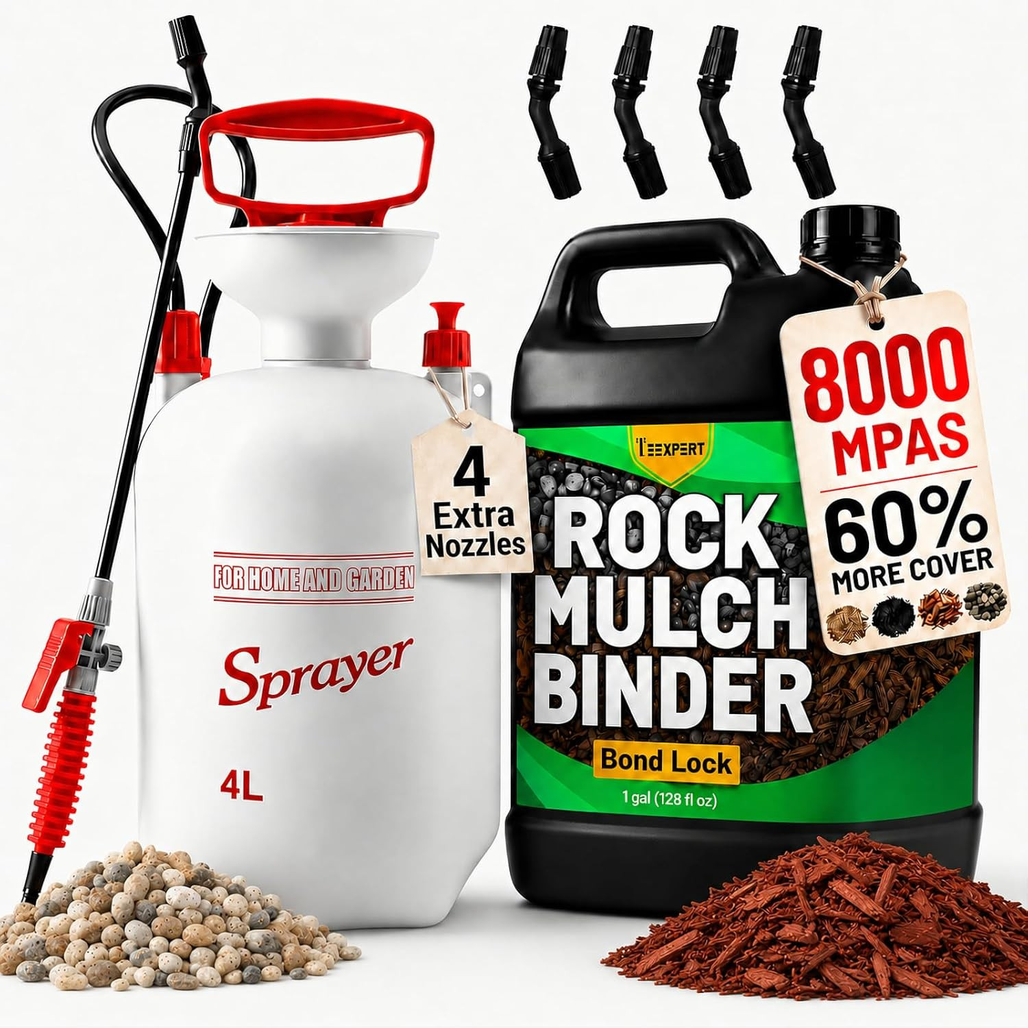Rock Glue for Landscaping with Sprayer, Mulch Binder Pea Gravel Adhesive Concent