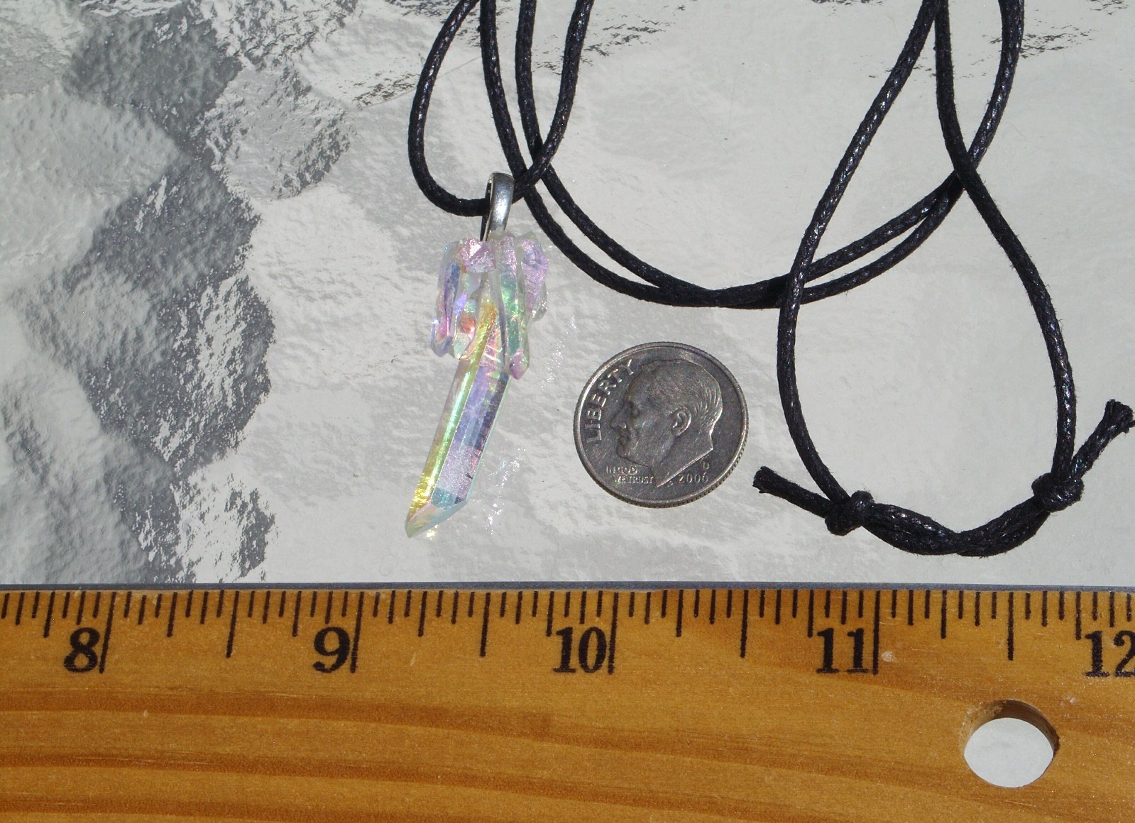Angel Aura Quartz Twinned Point Crystal Cluster Stone Pendant Necklace