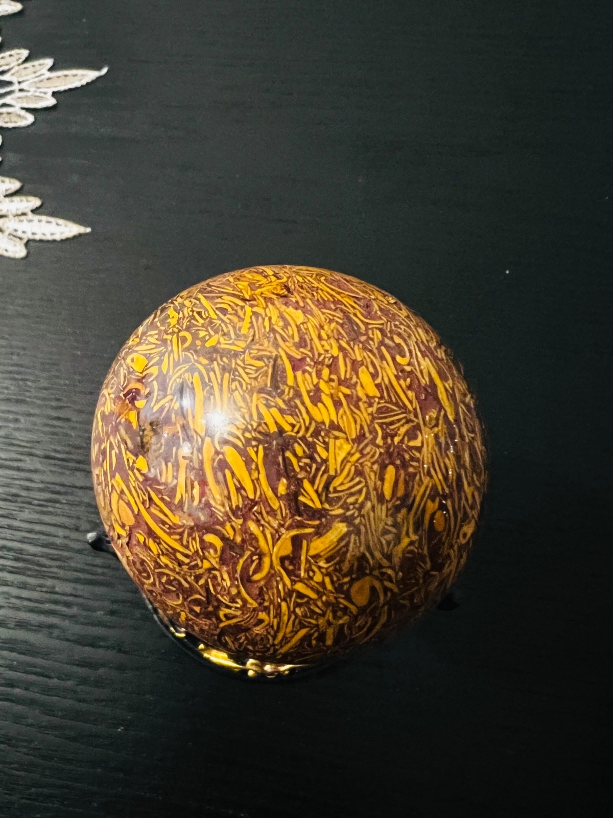 Rare Natural Calligraphy Crystal Sphere Yellow Mariam Jasper Stone 5.5 cm 228g