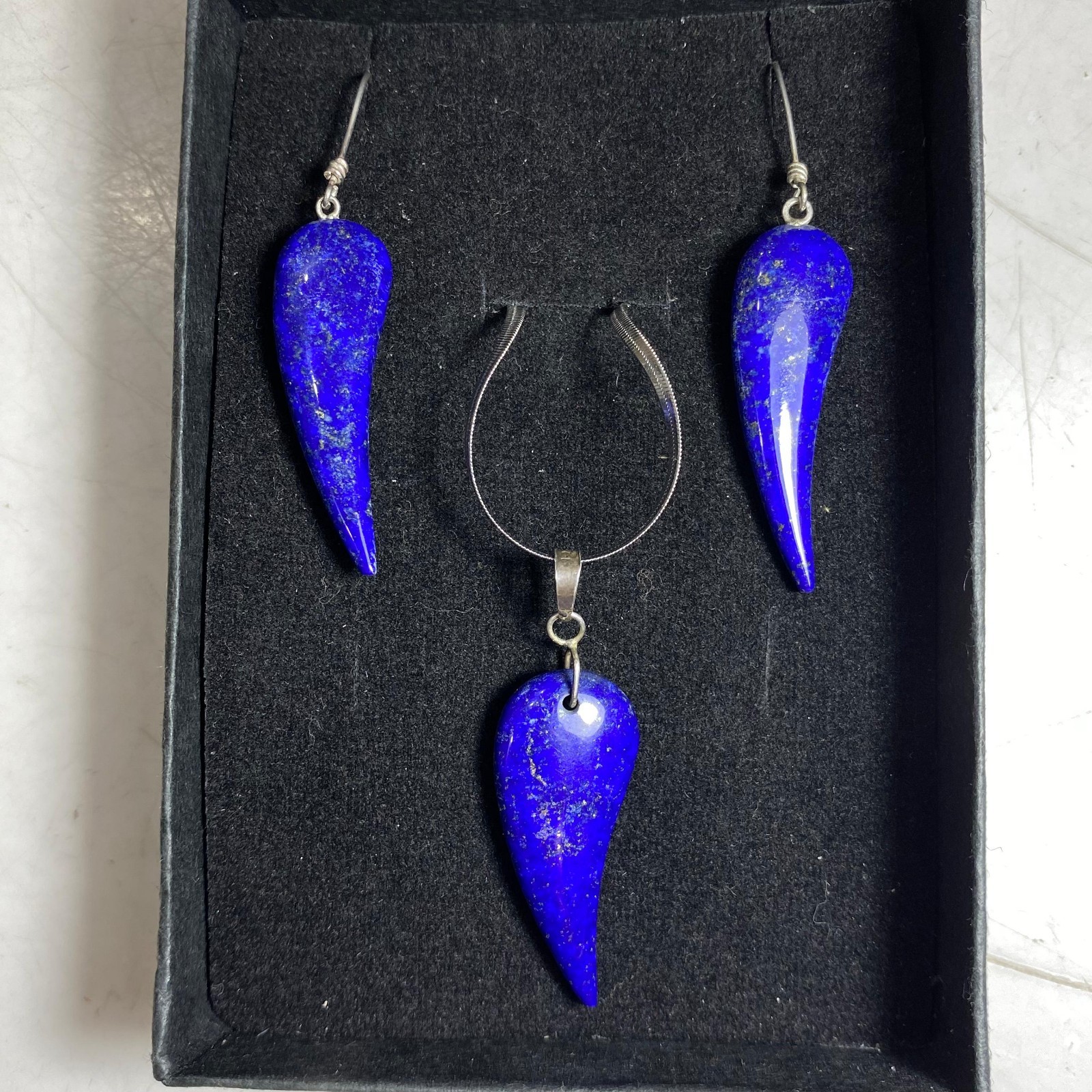 Natural Lapis Lazuli Jewelry Set 925 Sterling Silver Earrings Pendant Necklace A