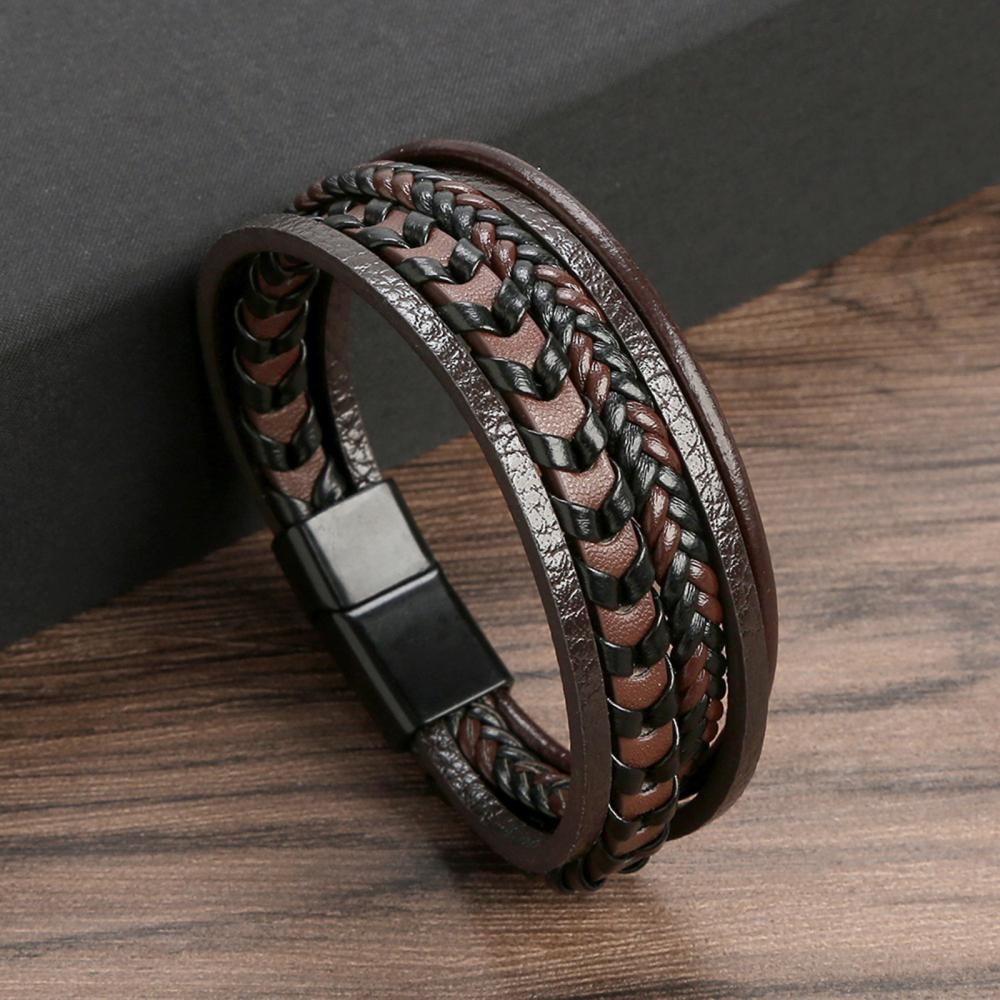 Men’s Classic Tiger Eye Beaded Leather Bracelet Multi Layer Elegant Jewelry Gift