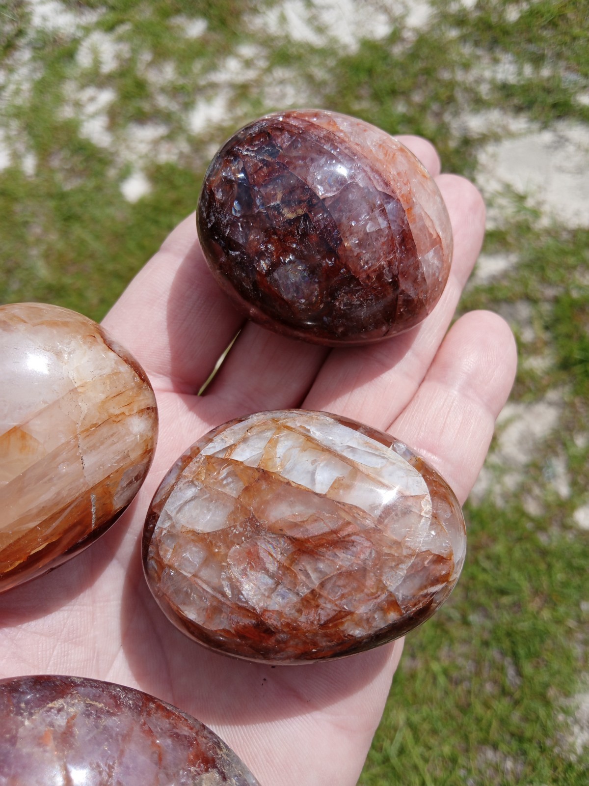4 Hand Polished Hematoid Fire 🔥 Quartz Palm Stones! Healing, 1 Pound! X3