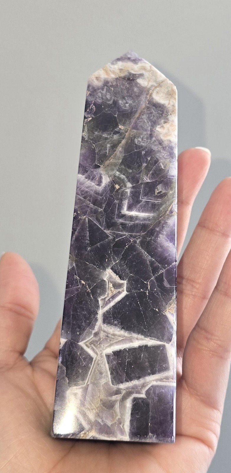 Natural Dream Amethyst Crystal Tower Chevron Purple Quartz Point Mineral Decor