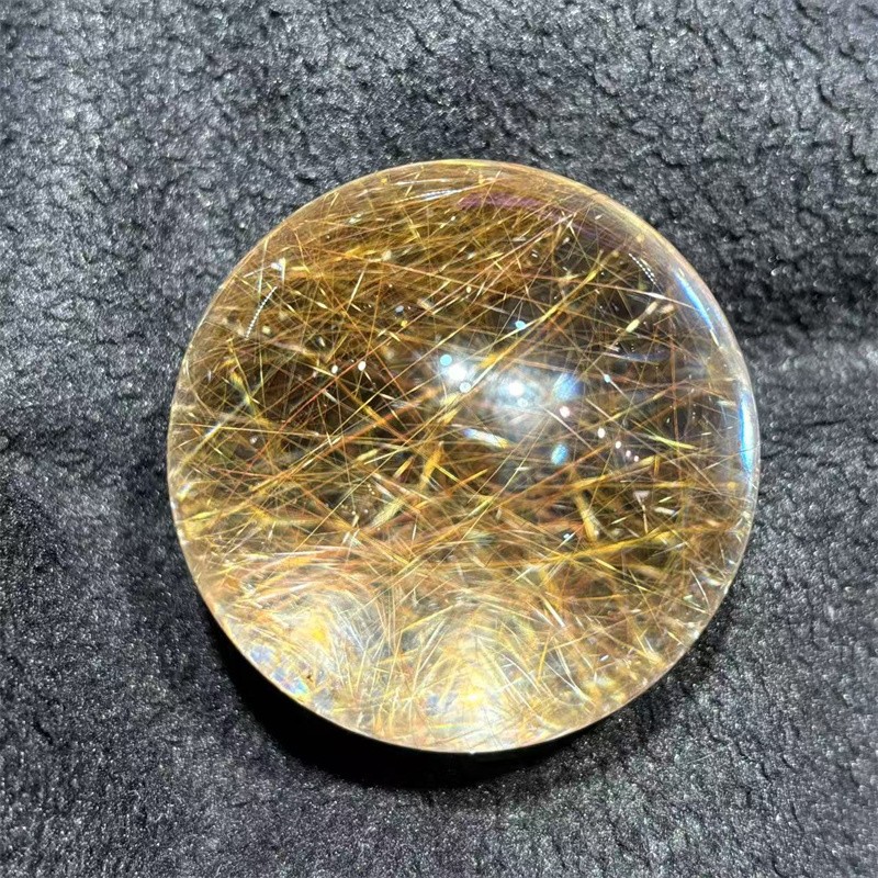 59.5mm Top Natural Clear Gold Quartz Rutilated Sphere Hair Crystal Ball Healing
