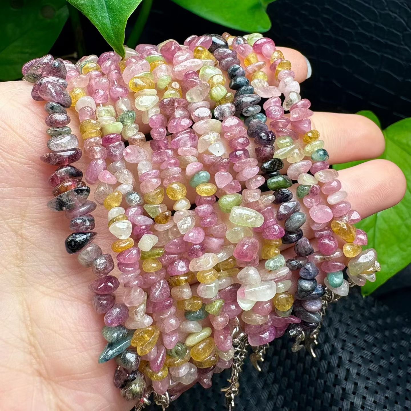 Natural colored tourmaline bezel-free bracelet, stone size: around 6mm