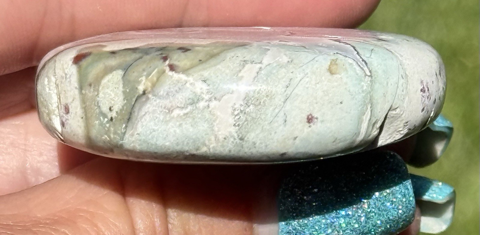 Unicorn Jasper Medallion Palm Stone Pastel Pink Green Crystal Healing India
