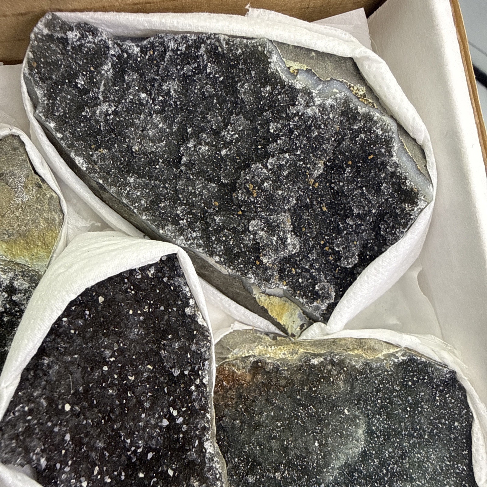Natural Black Amethyst Zeolite With Calcite Flat! Whole Box! Crystals! Specimen!