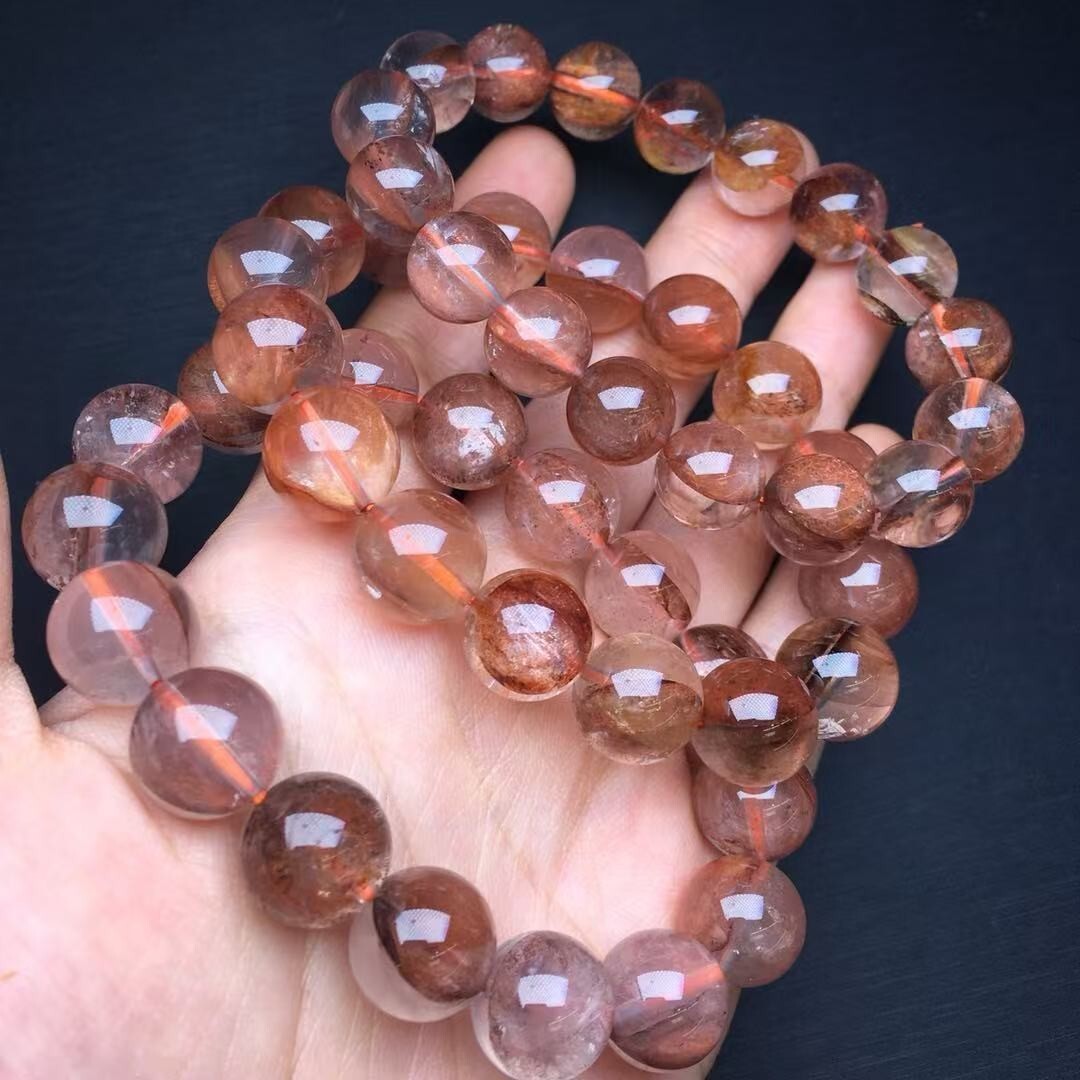 18mm Natural Fire Quartz Bead Bracelet Reiki Crystal Quartz Healing Decorate 1pc