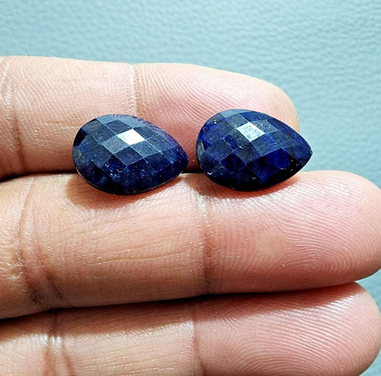 2 Pcs Madagascar Blue Sapphire Pear Shape Checker Cut Gemstone For Jewelry Ring