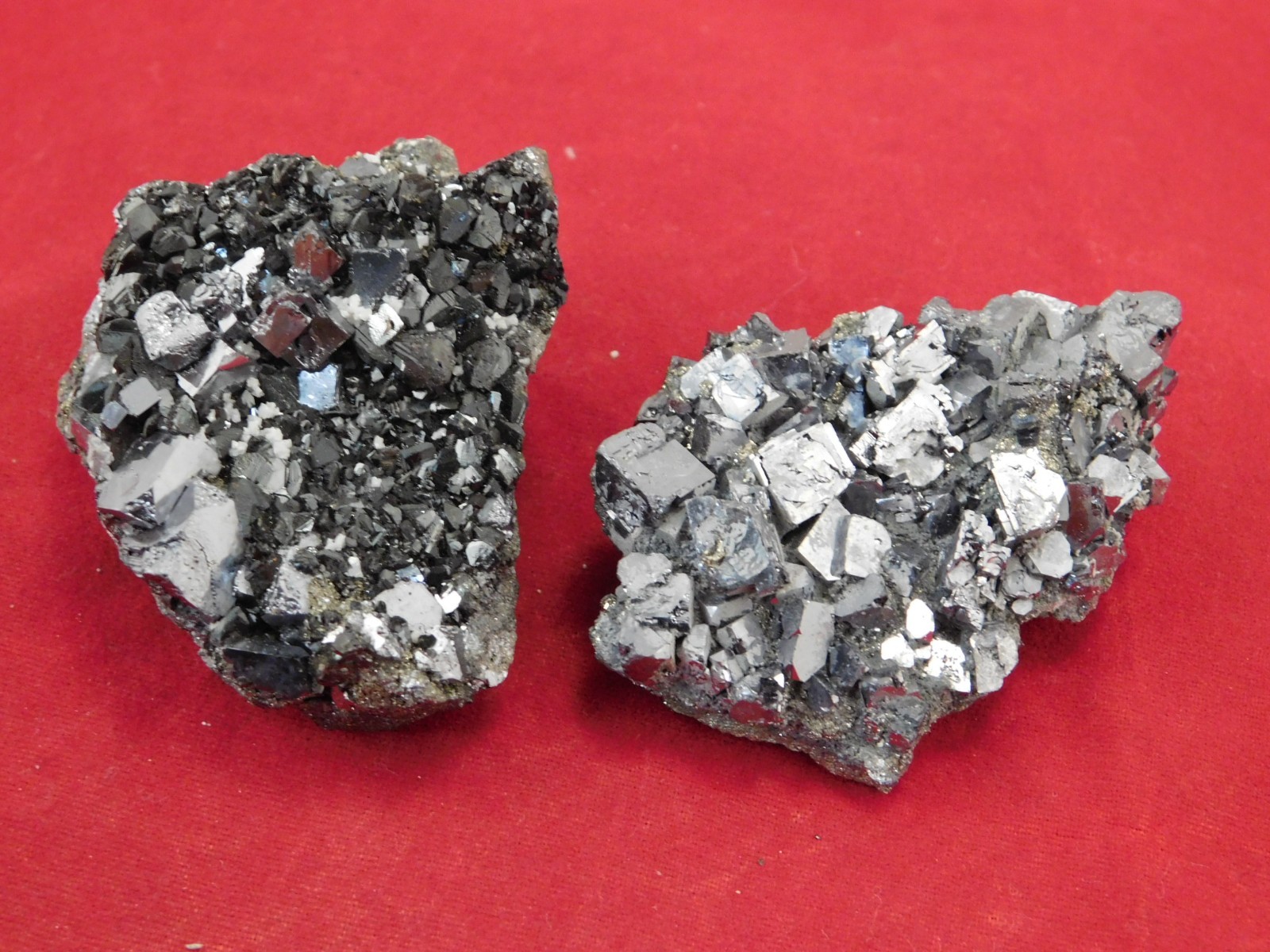 TWO! Rhombic GALENA Crystal Clusters with Druzy PYRITE Peru 137gr