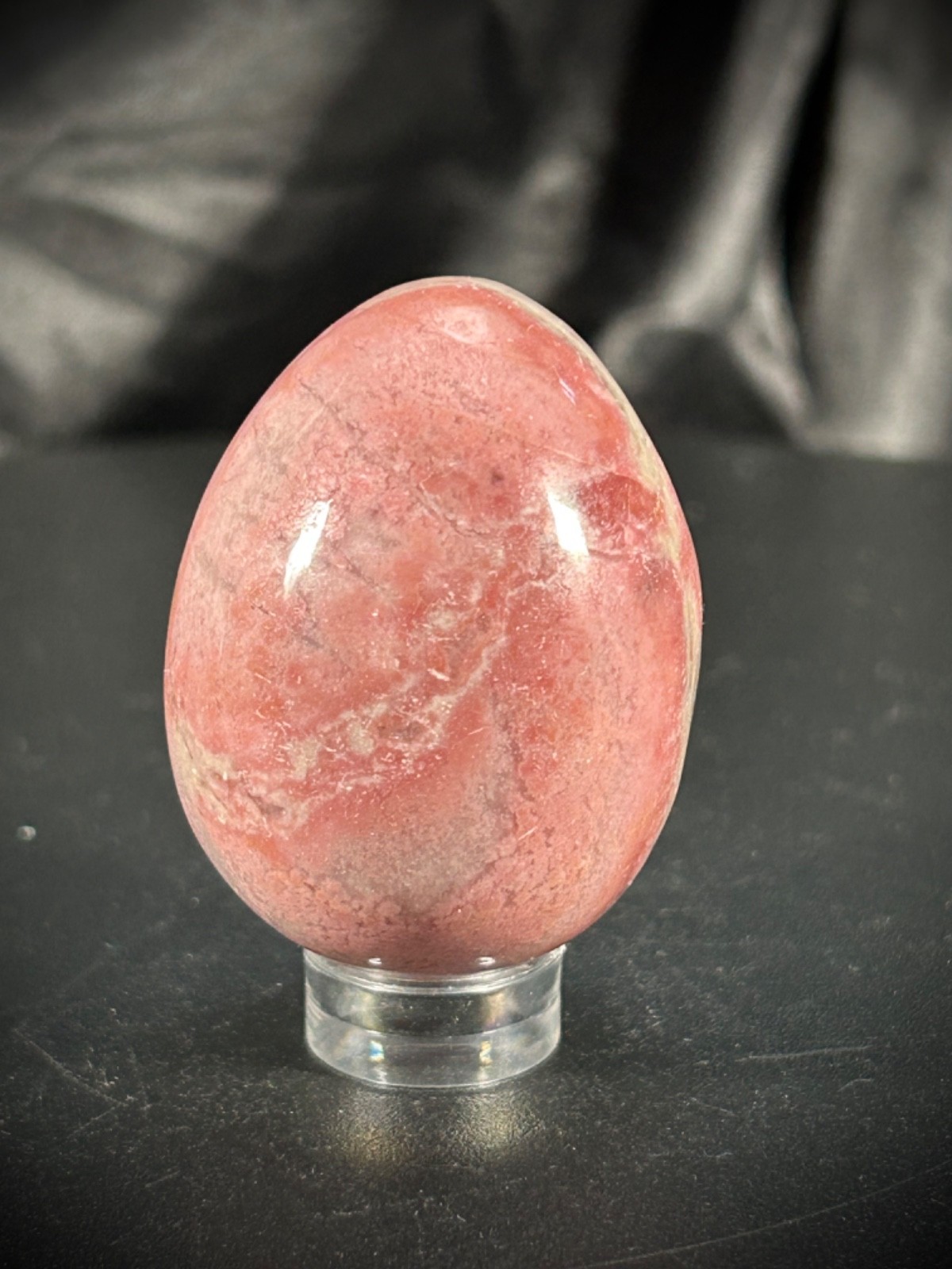 Gorgeous 1.75″ Rhodochrosite Egg With Acrylic Stand 3.2oz (92 grams)