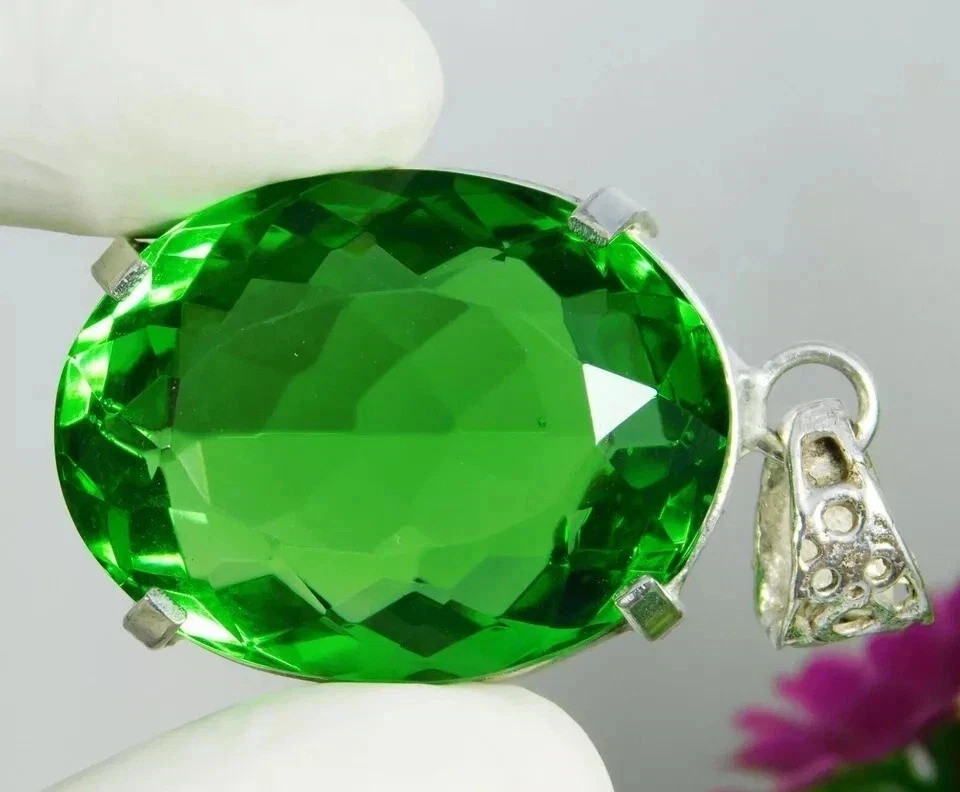 76Ct Green Peridot Oval Shape 925 Solid Silver IGL Loose Gemstone Pendant 6YNT