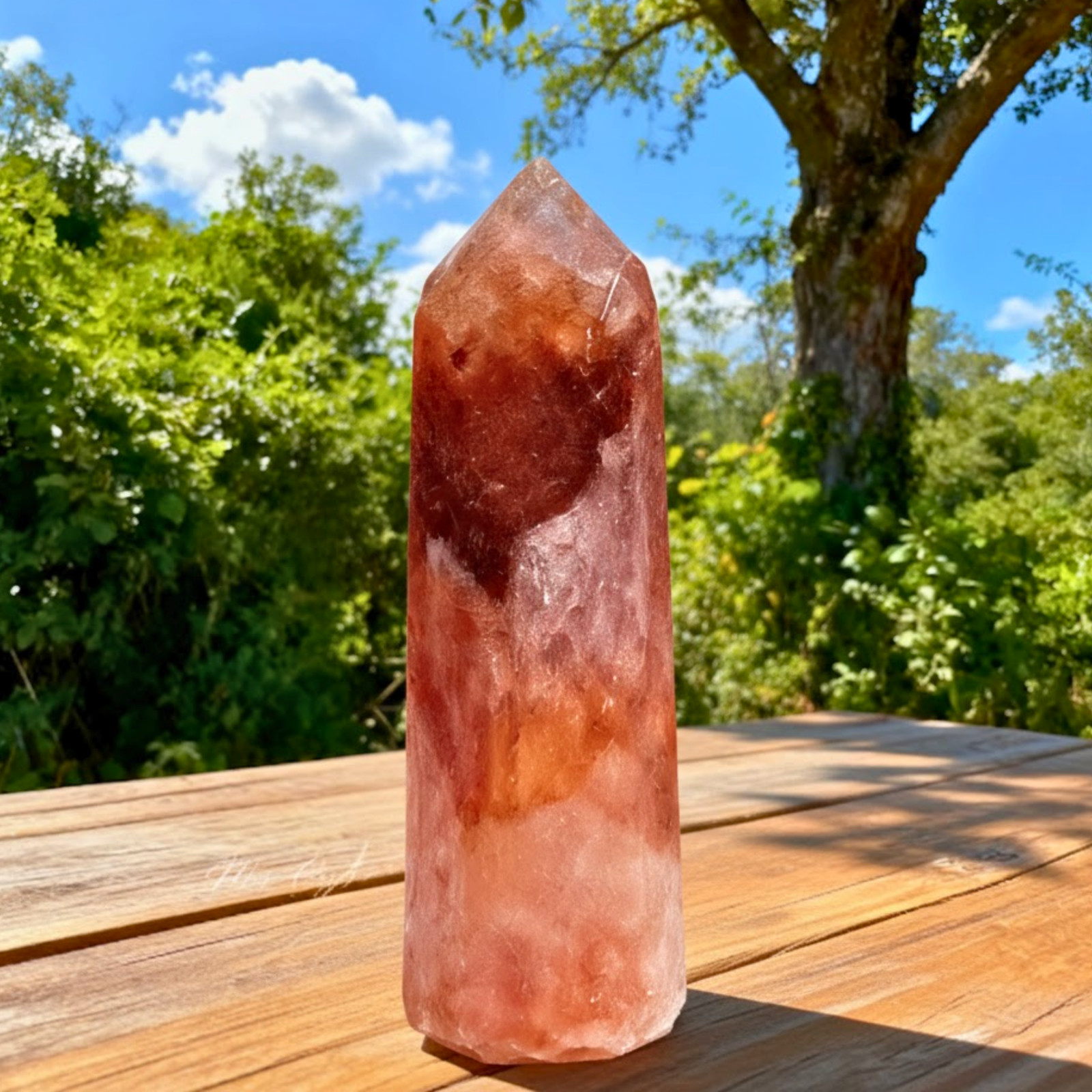 Natural Fire Quartz Hematoid Crystal Tower Obelisk Reiki Healing Home Decor
