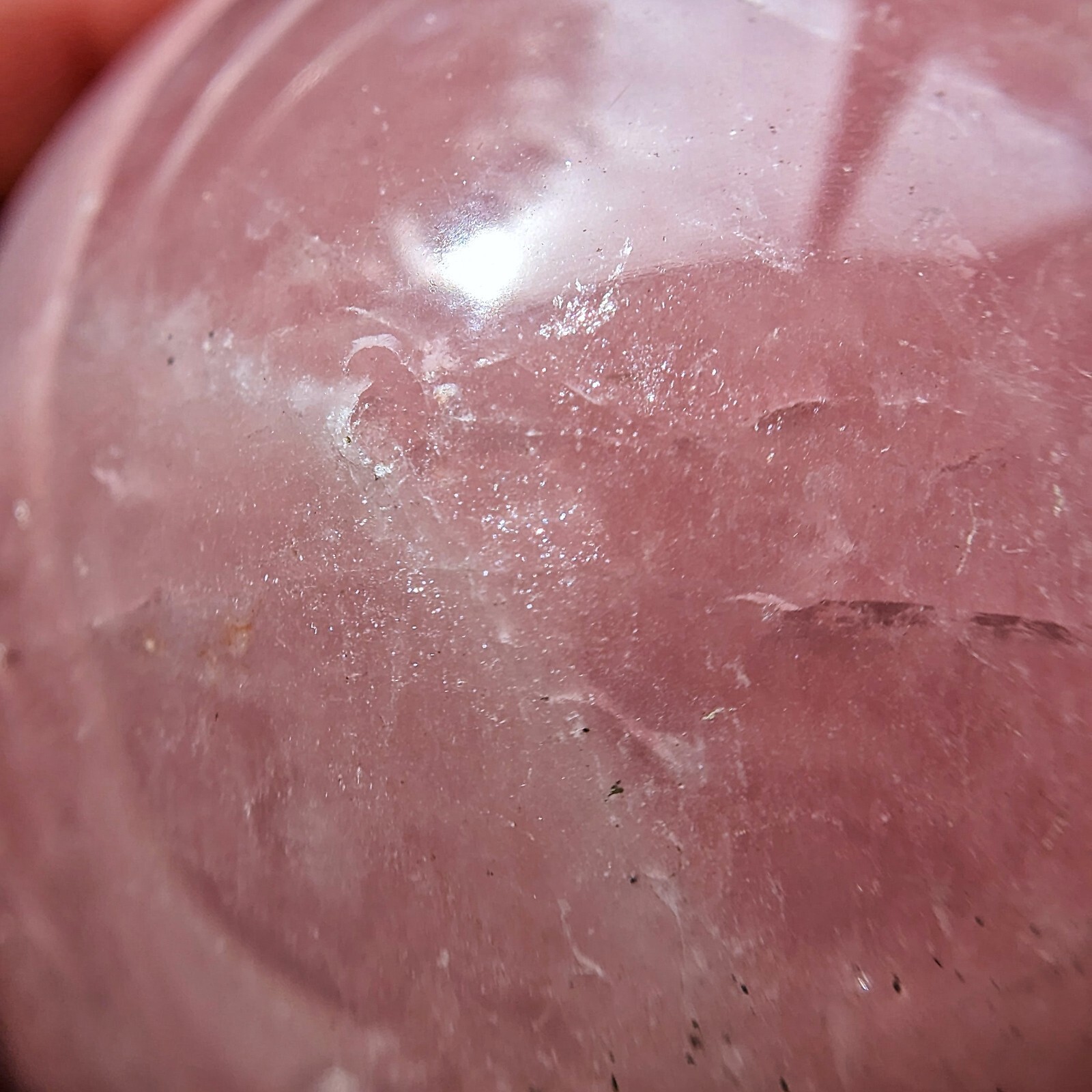52mm bubblegum rose quartz crystal sphere, saturated & shimmery, pink crystal