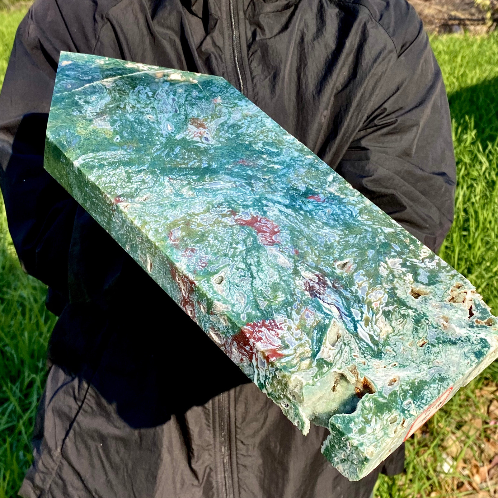 7.73LB Natural green moss agate quartz crystal obelisk aura healing