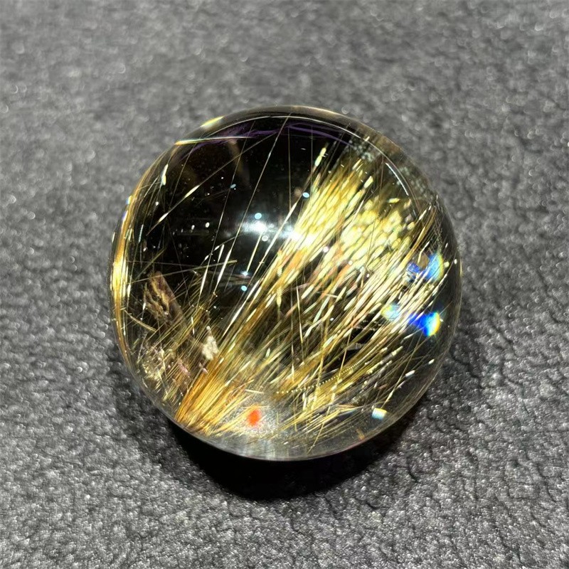 40.3mm Top Natural Clear Gold Quartz Rutilated Sphere Hair Crystal Ball Healing