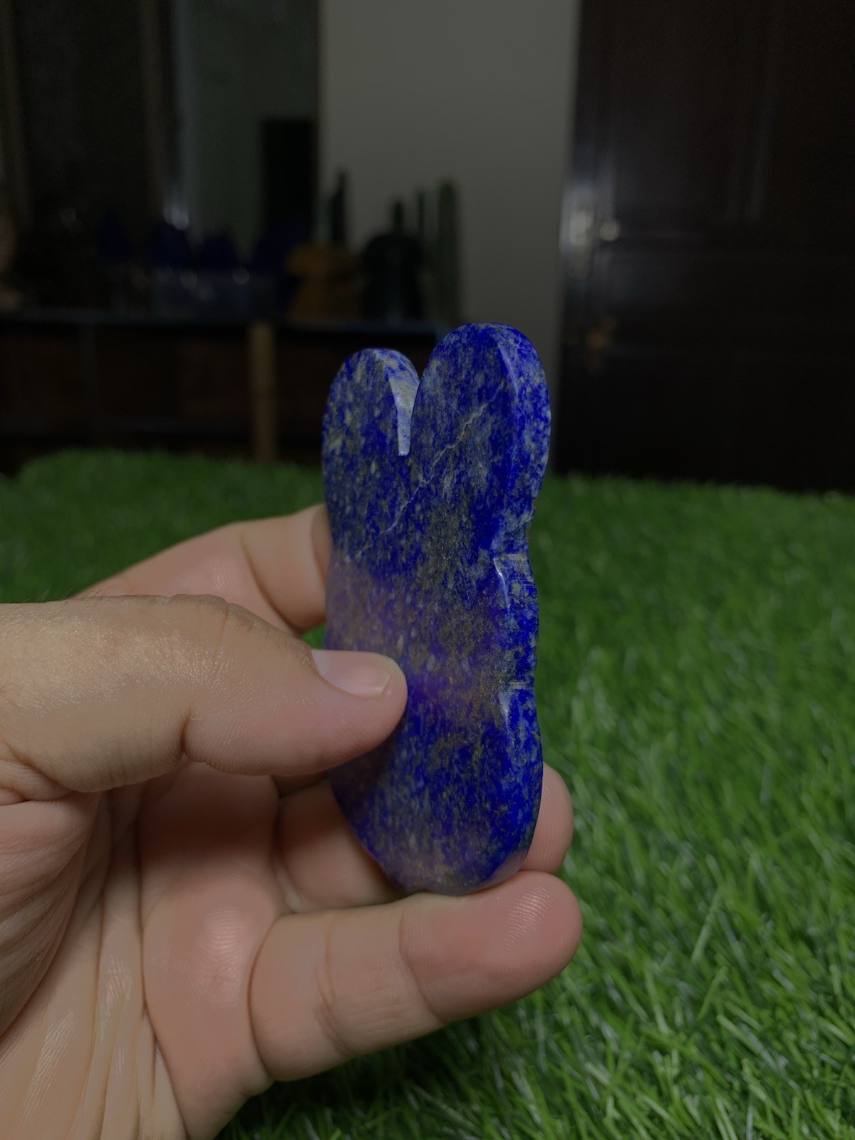 Natural Lapis Lazuli Bunny Carving Flat Pocket Stone Gemstone Rabbit 60g 74mm