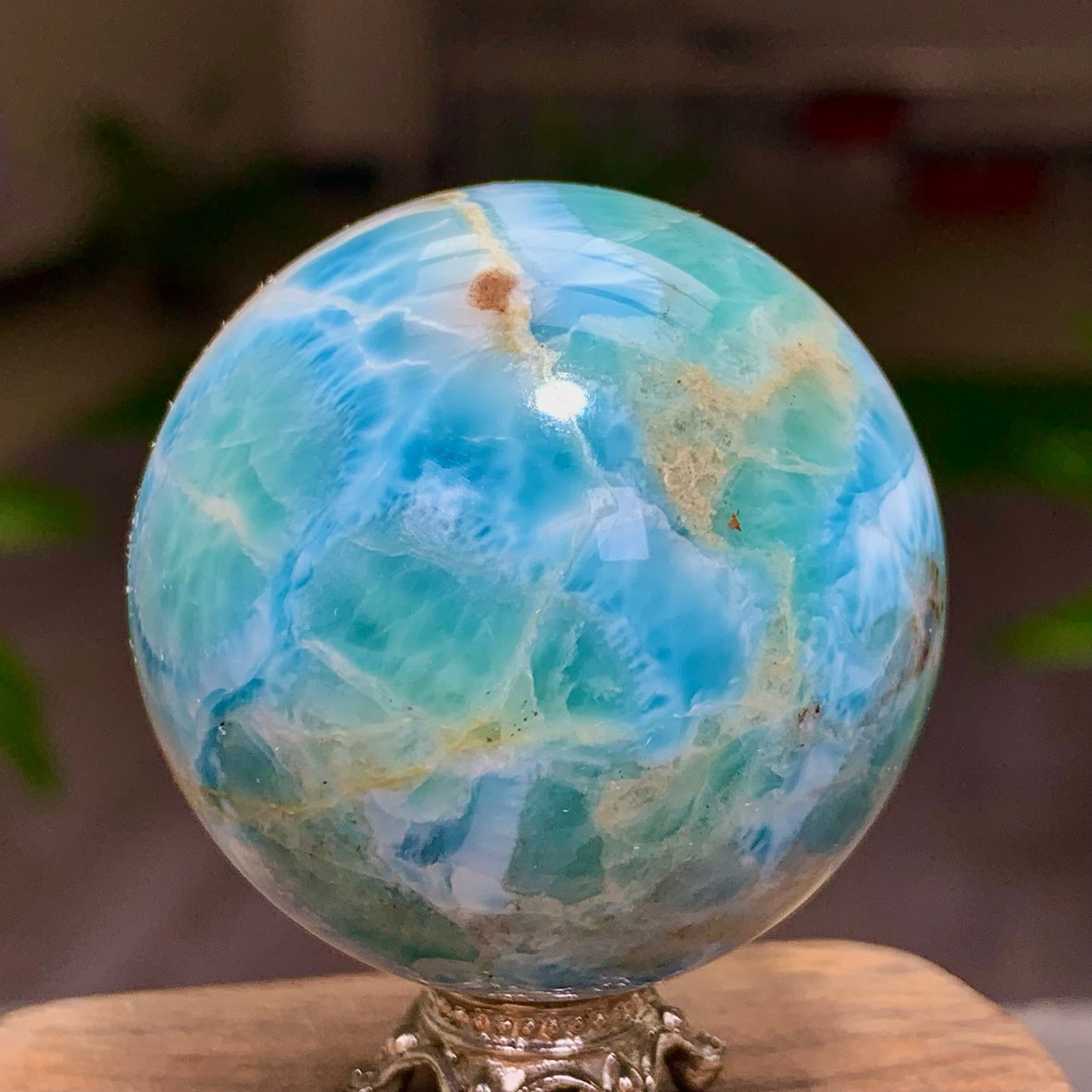 87G Natural larimar Gorgeous rough Crystal Sphere Ball Healing